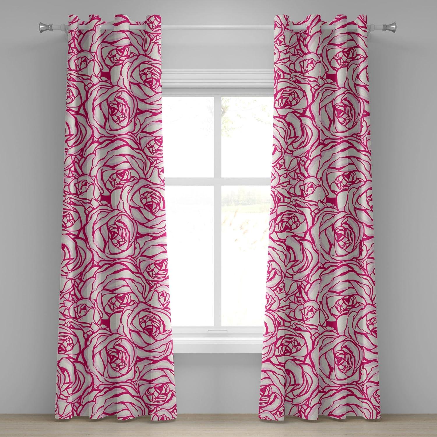 imageAmbesonne Floral Grommet Curtain Spring Garden Scene Neutral Colors Delicate Blooming Rose Flowers Print Decorative 2Panel Window Drapes for Bedroom Living Room 50quot x 120quot Slate Brown CinnamonHot Pink White Rose