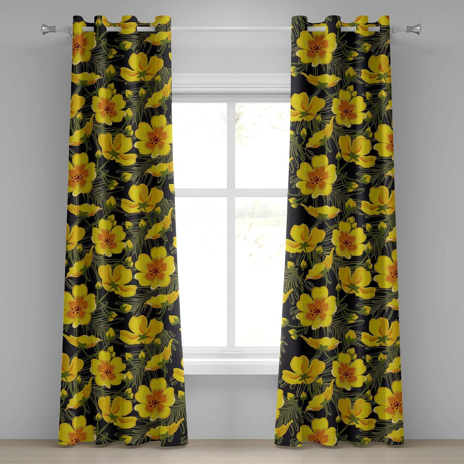 imageAmbesonne Floral Grommet Curtain Spring Garden Scene Neutral Colors Delicate Blooming Rose Flowers Print Decorative 2Panel Window Drapes for Bedroom Living Room 50quot x 120quot Slate Brown CinnamonEarth Yellow Olive Green