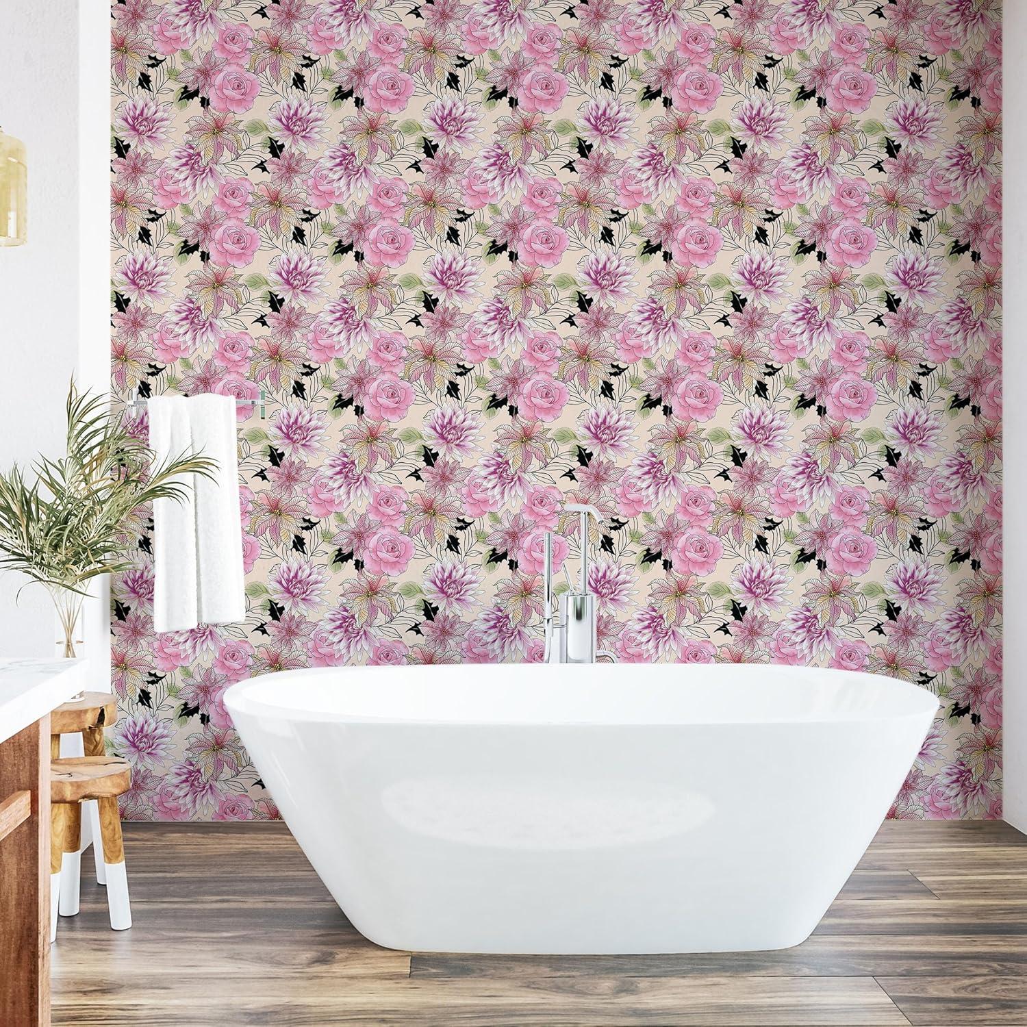 imageAmbesonne Floral Peel ampamp Stick Wallpaper for Home Christmas Traditional Flower Poinsettia Arrangement with Pinecones Print SelfAdhesive Living Room Kitchen Accent 13quot x 36quot Dark Coral Green CocoaPale Pink and Pale Green