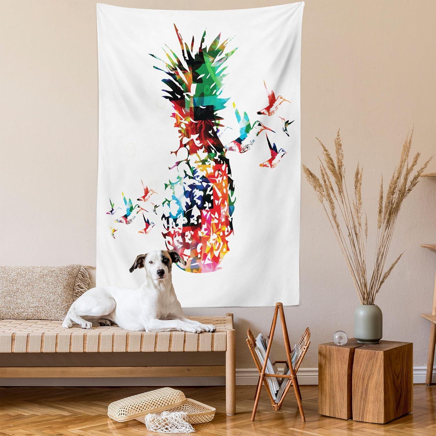 imageAmbesonne Hippie Tapestry Modern Scandi Crescent with Boho Floral and Leaves Greenery Black Cat Fabric Wall Hanging Decor for Bedroom Living Room Dorm 30quot X 45quot Grey Yellow Charcoal GreyVermilion Green