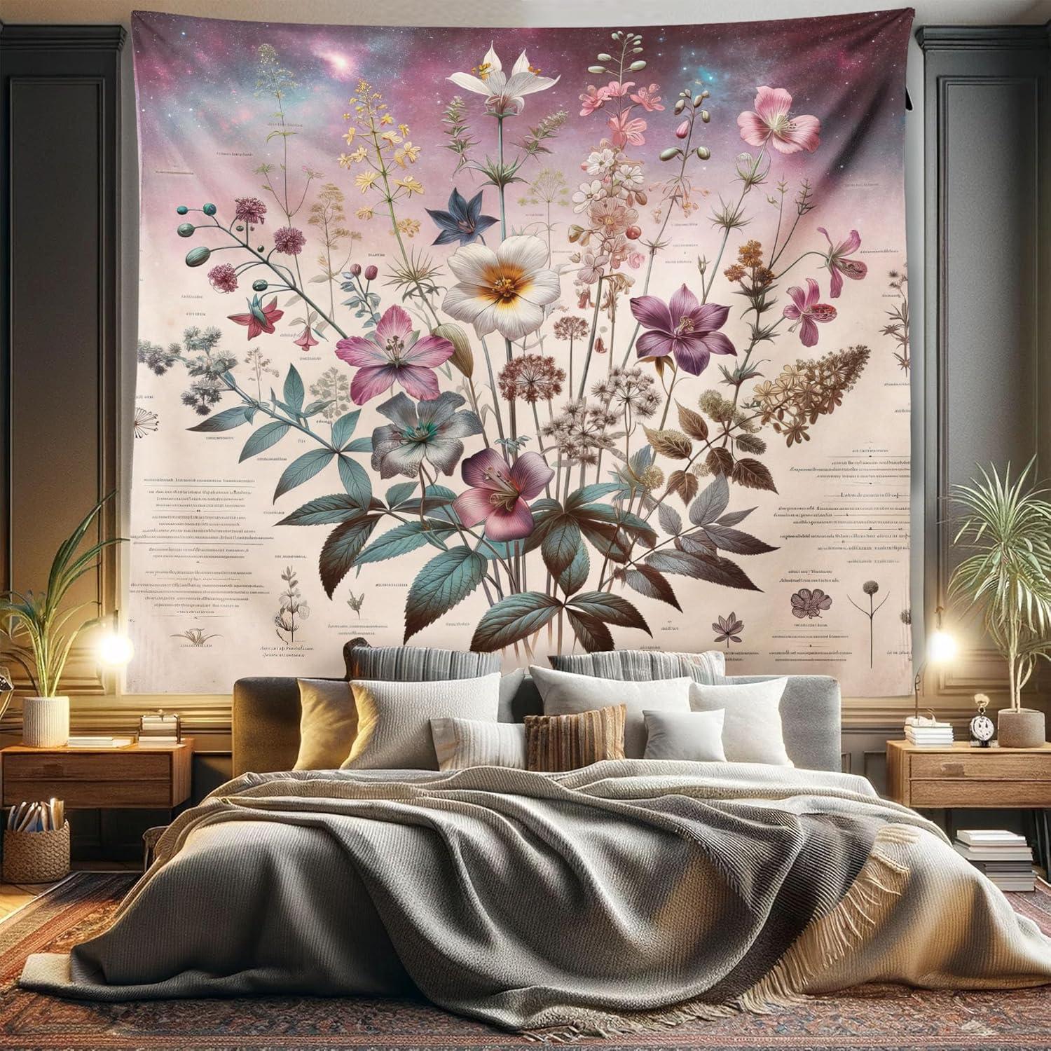 imageAmbesonne Hippie Tapestry Modern Scandi Crescent with Boho Floral and Leaves Greenery Black Cat Fabric Wall Hanging Decor for Bedroom Living Room Dorm 30quot X 45quot Grey Yellow Charcoal GreyMauve Beige Teal