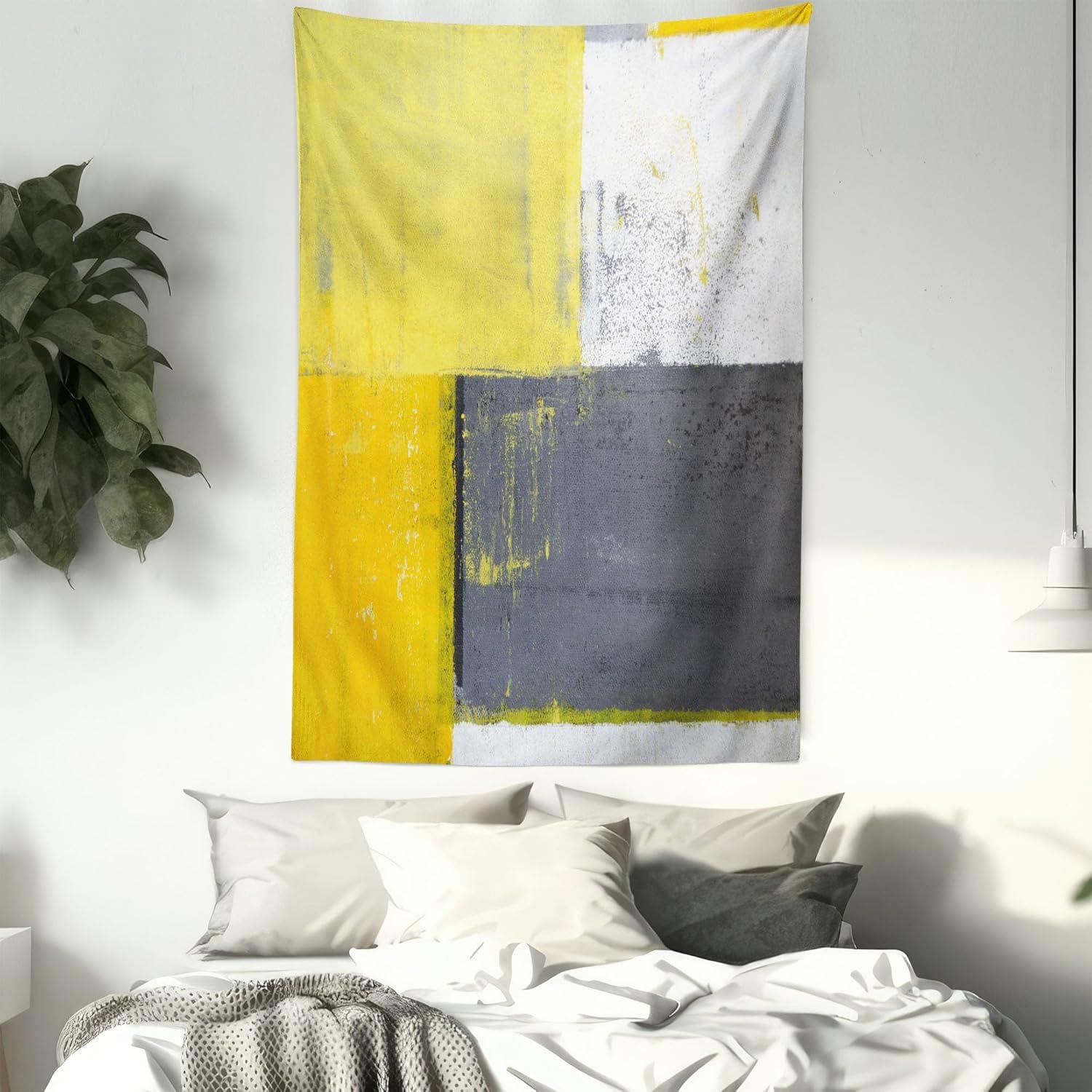 imageAmbesonne Hippie Tapestry Modern Scandi Crescent with Boho Floral and Leaves Greenery Black Cat Fabric Wall Hanging Decor for Bedroom Living Room Dorm 30quot X 45quot Grey Yellow Charcoal GreyGrey Yellow