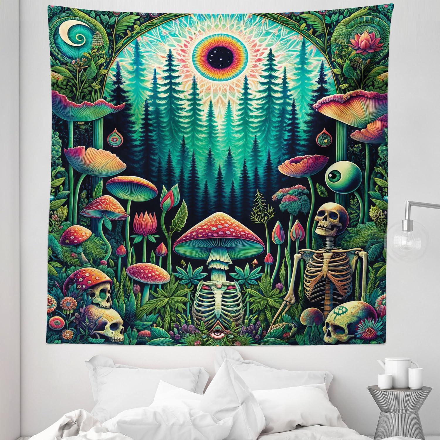 imageAmbesonne Hippie Tapestry Modern Scandi Crescent with Boho Floral and Leaves Greenery Black Cat Fabric Wall Hanging Decor for Bedroom Living Room Dorm 30quot X 45quot Grey Yellow Charcoal GreyFern Green Seafoam Coral