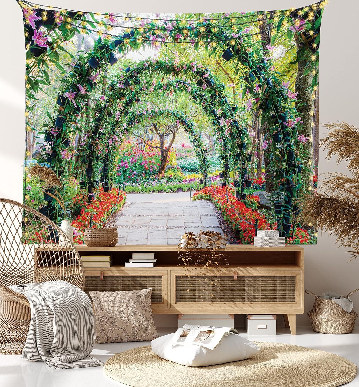 imageAmbesonne Hippie Tapestry Modern Scandi Crescent with Boho Floral and Leaves Greenery Black Cat Fabric Wall Hanging Decor for Bedroom Living Room Dorm 30quot X 45quot Grey Yellow Charcoal GreyGreen Red