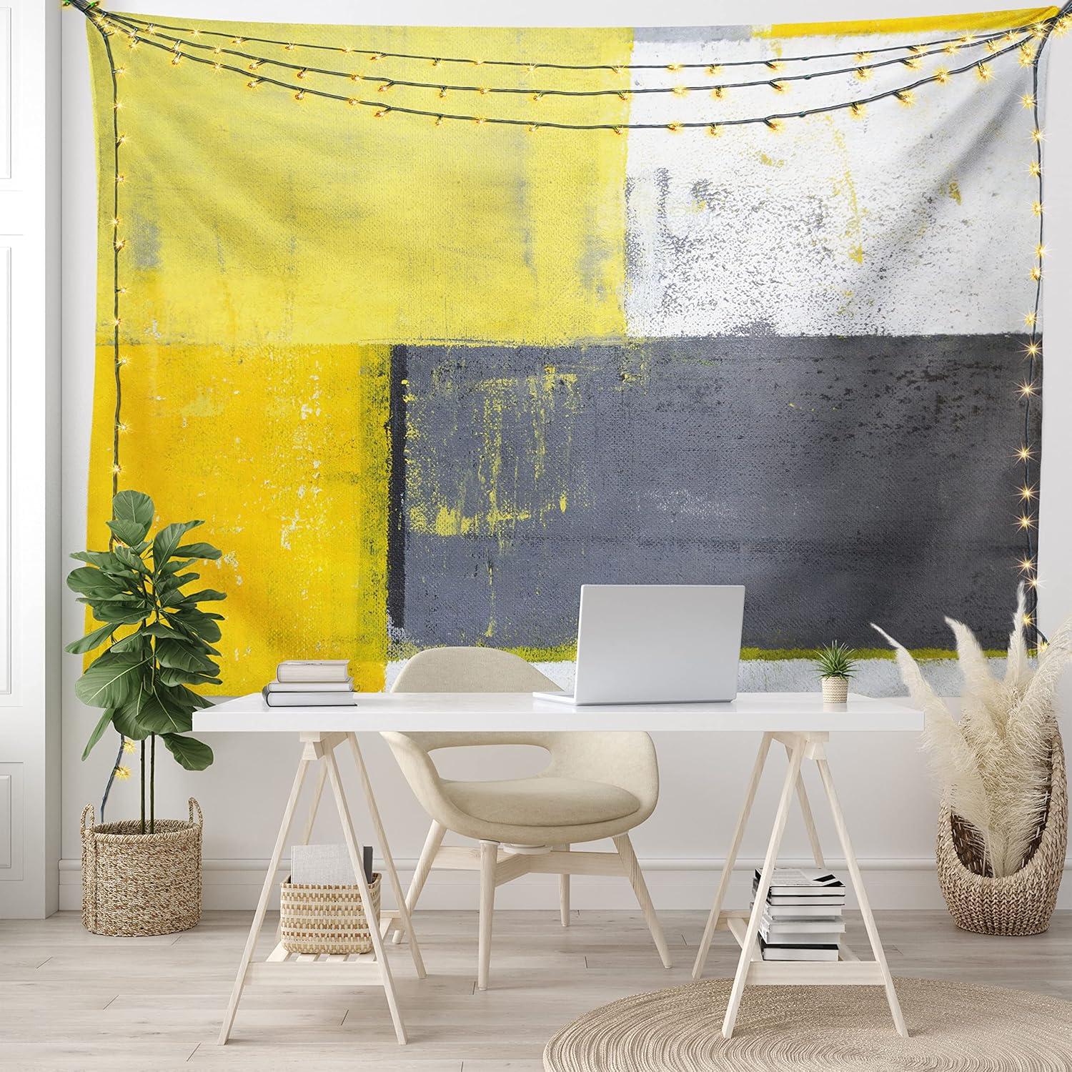 imageAmbesonne Hippie Tapestry Modern Scandi Crescent with Boho Floral and Leaves Greenery Black Cat Fabric Wall Hanging Decor for Bedroom Living Room Dorm 30quot X 45quot Grey Yellow Charcoal GreyGrey Yellow
