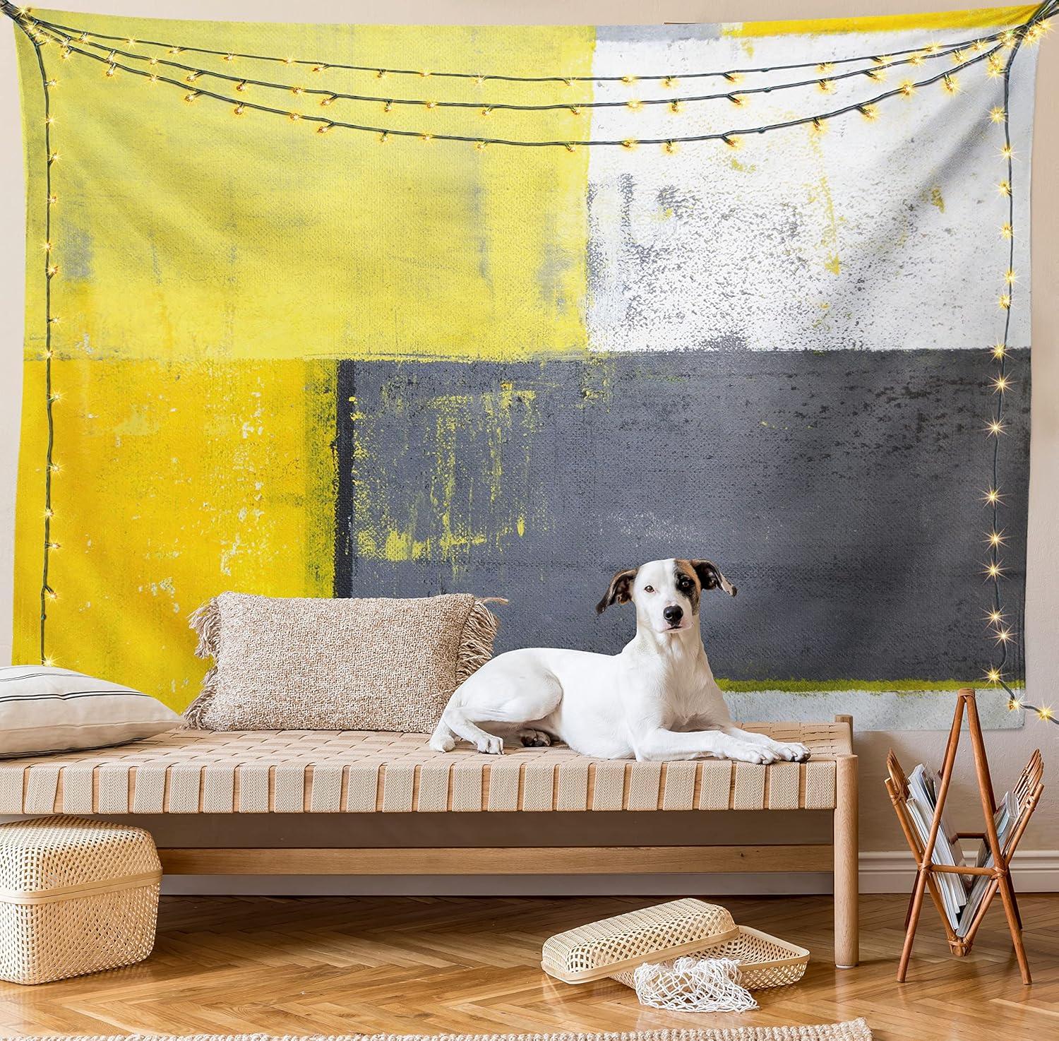 imageAmbesonne Hippie Tapestry Modern Scandi Crescent with Boho Floral and Leaves Greenery Black Cat Fabric Wall Hanging Decor for Bedroom Living Room Dorm 30quot X 45quot Grey Yellow Charcoal GreyGrey Yellow