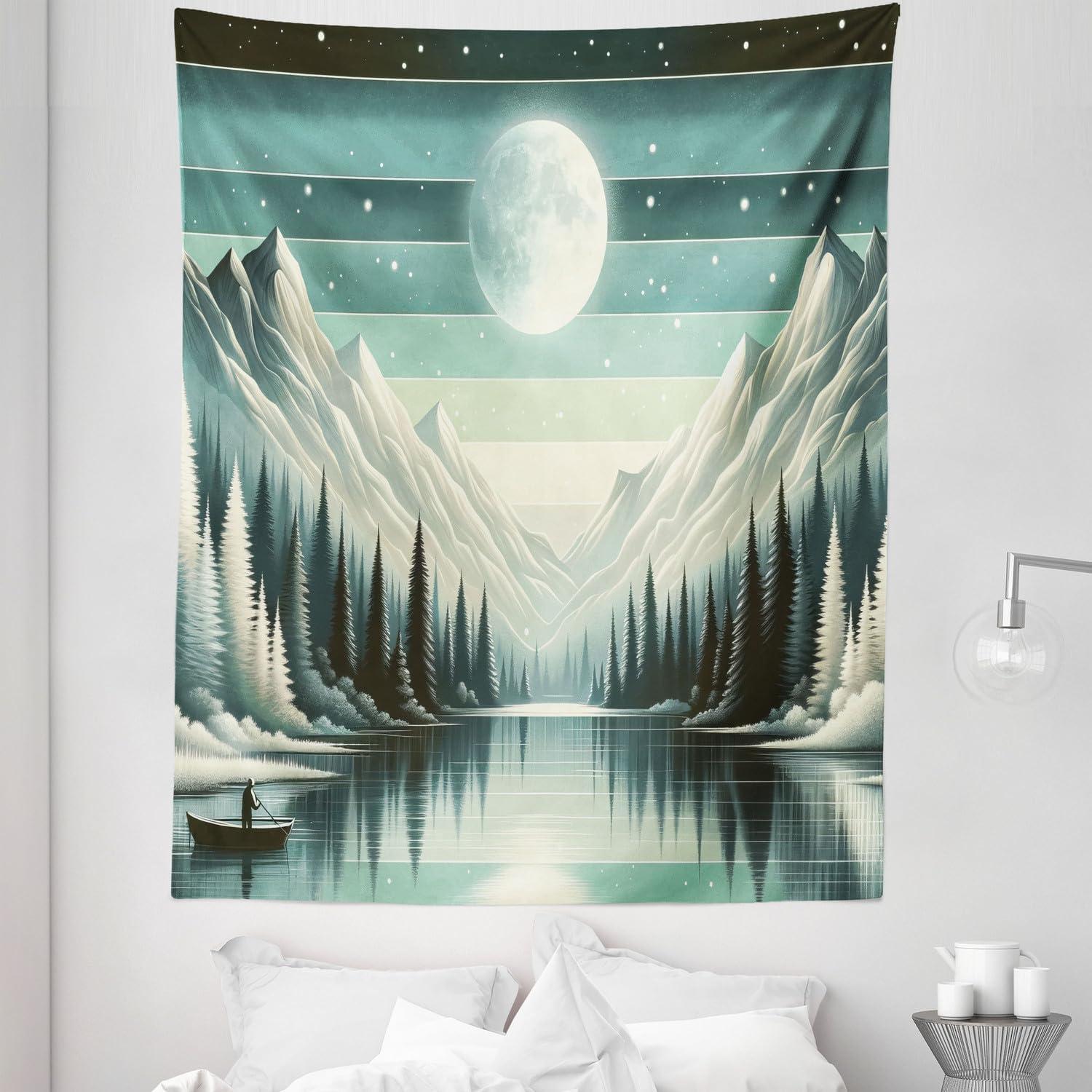 imageAmbesonne Hippie Tapestry Modern Scandi Crescent with Boho Floral and Leaves Greenery Black Cat Fabric Wall Hanging Decor for Bedroom Living Room Dorm 30quot X 45quot Grey Yellow Charcoal GreySeafoam Laurel Green