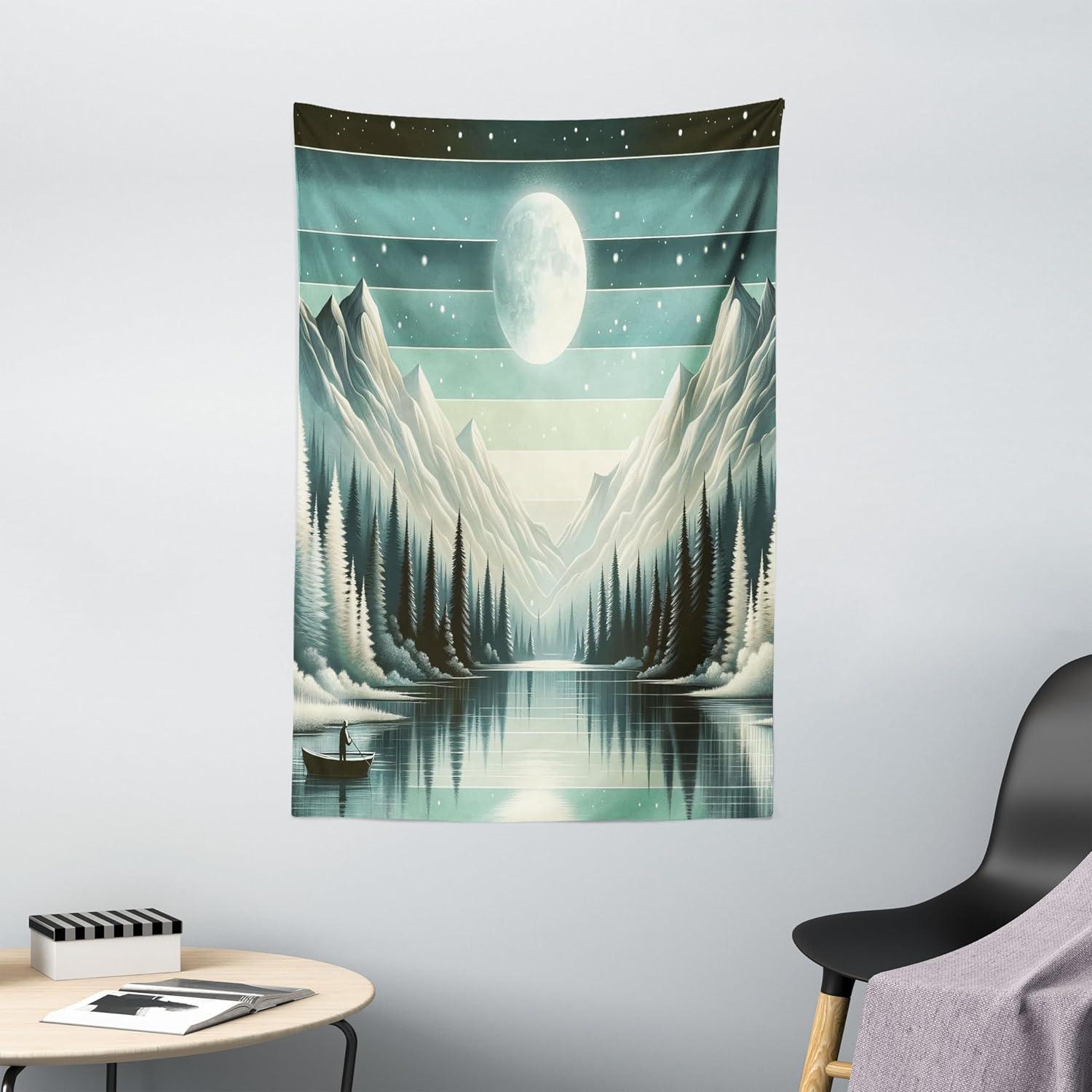 imageAmbesonne Hippie Tapestry Modern Scandi Crescent with Boho Floral and Leaves Greenery Black Cat Fabric Wall Hanging Decor for Bedroom Living Room Dorm 30quot X 45quot Grey Yellow Charcoal GreySeafoam Laurel Green