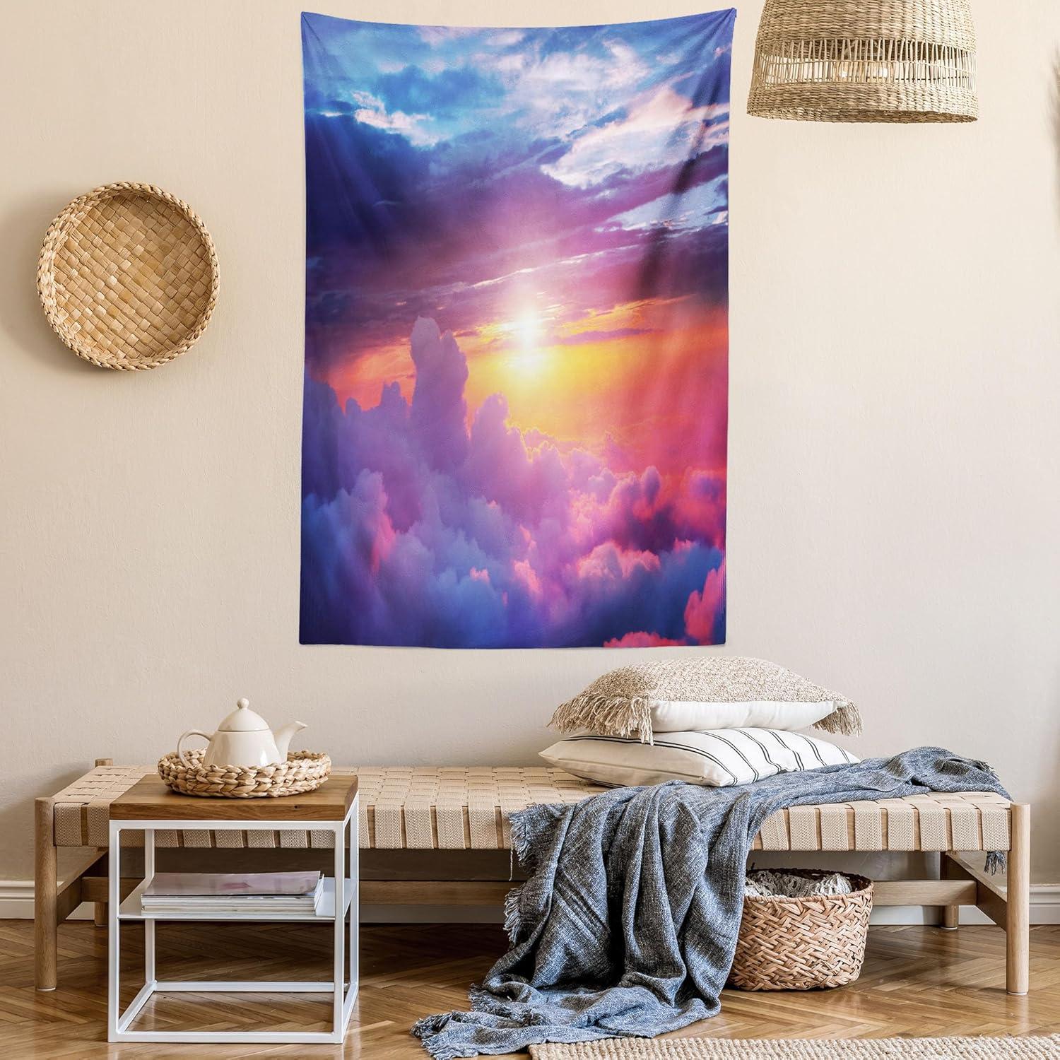 imageAmbesonne Hippie Tapestry Modern Scandi Crescent with Boho Floral and Leaves Greenery Black Cat Fabric Wall Hanging Decor for Bedroom Living Room Dorm 30quot X 45quot Grey Yellow Charcoal GreyBlue Yellow Purple