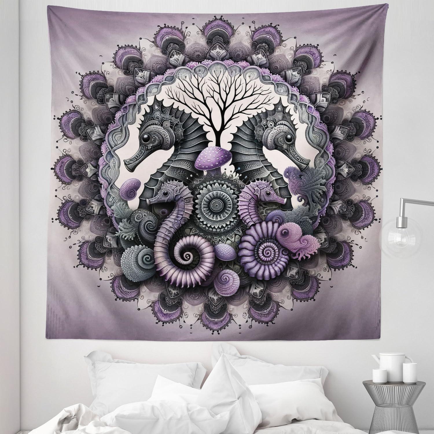 imageAmbesonne Hippie Tapestry Modern Scandi Crescent with Boho Floral and Leaves Greenery Black Cat Fabric Wall Hanging Decor for Bedroom Living Room Dorm 30quot X 45quot Grey Yellow Charcoal GreyMauve Grey