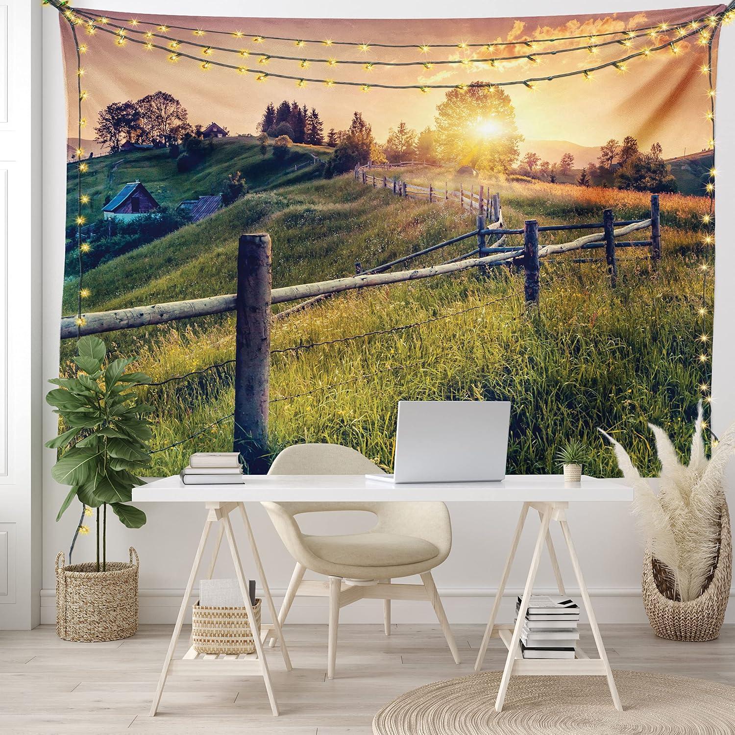imageAmbesonne Hippie Tapestry Modern Scandi Crescent with Boho Floral and Leaves Greenery Black Cat Fabric Wall Hanging Decor for Bedroom Living Room Dorm 30quot X 45quot Grey Yellow Charcoal GreyFern Green Yellow