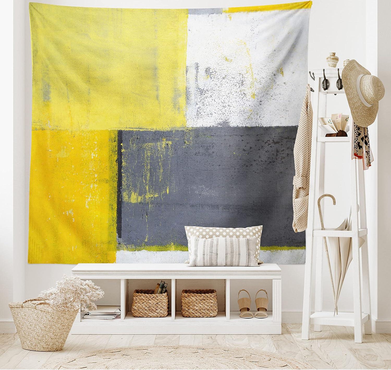 imageAmbesonne Hippie Tapestry Modern Scandi Crescent with Boho Floral and Leaves Greenery Black Cat Fabric Wall Hanging Decor for Bedroom Living Room Dorm 30quot X 45quot Grey Yellow Charcoal GreyGrey Yellow
