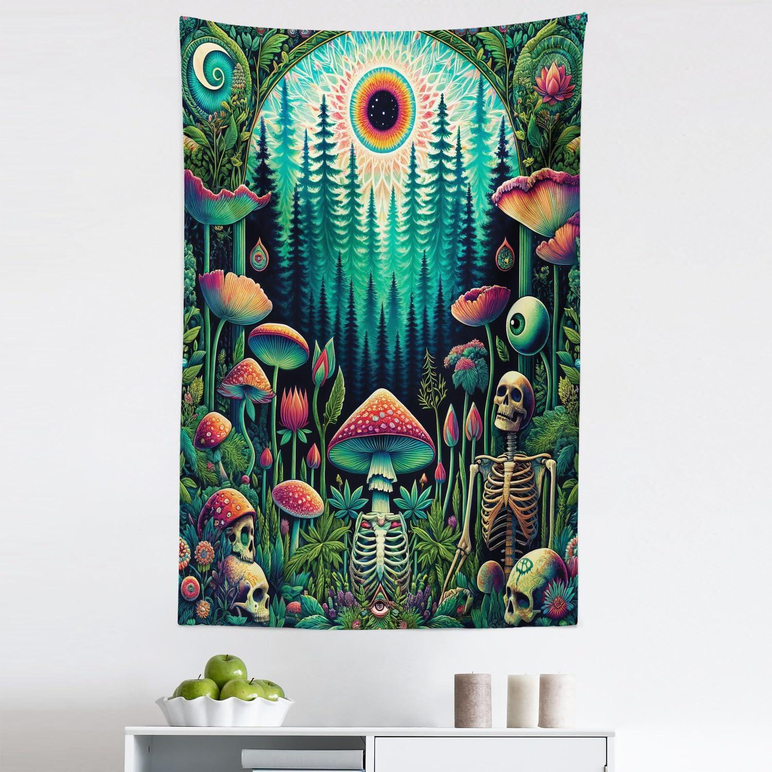 imageAmbesonne Hippie Tapestry Modern Scandi Crescent with Boho Floral and Leaves Greenery Black Cat Fabric Wall Hanging Decor for Bedroom Living Room Dorm 30quot X 45quot Grey Yellow Charcoal GreyFern Green Seafoam Coral