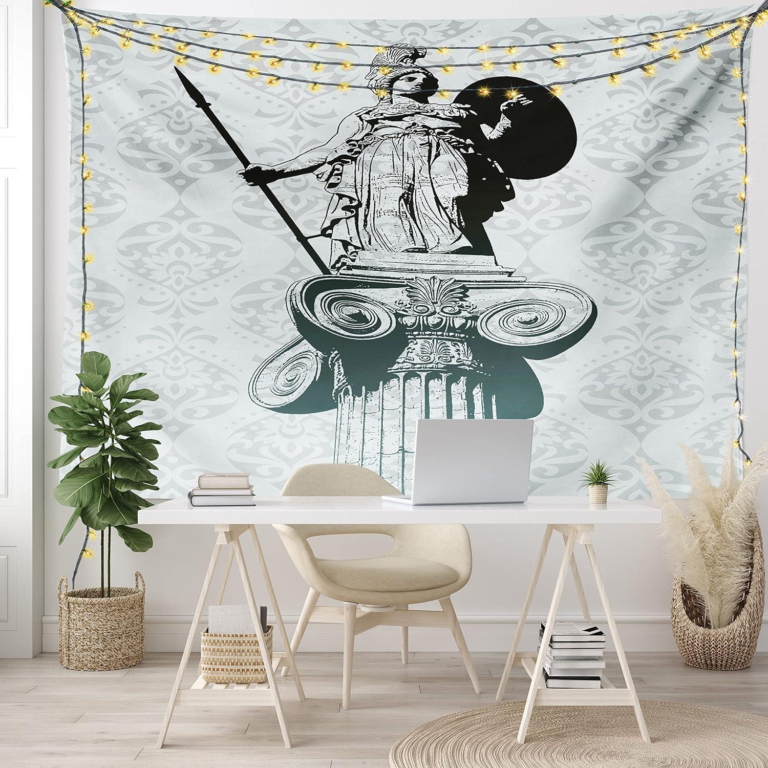 imageAmbesonne Hippie Tapestry Modern Scandi Crescent with Boho Floral and Leaves Greenery Black Cat Fabric Wall Hanging Decor for Bedroom Living Room Dorm 30quot X 45quot Grey Yellow Charcoal GreyPale Turquoise Black