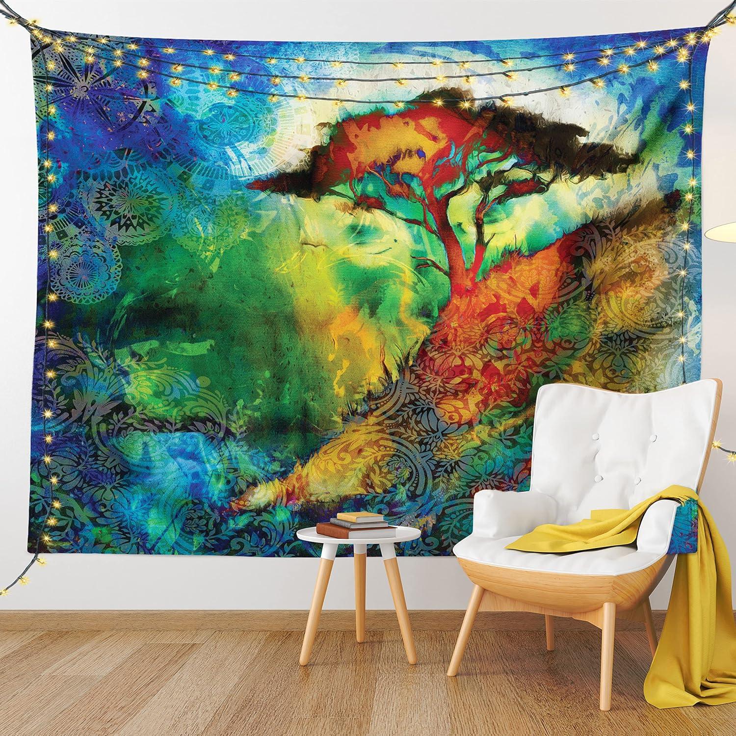 imageAmbesonne Hippie Tapestry Modern Scandi Crescent with Boho Floral and Leaves Greenery Black Cat Fabric Wall Hanging Decor for Bedroom Living Room Dorm 30quot X 45quot Grey Yellow Charcoal GreyBlue Green