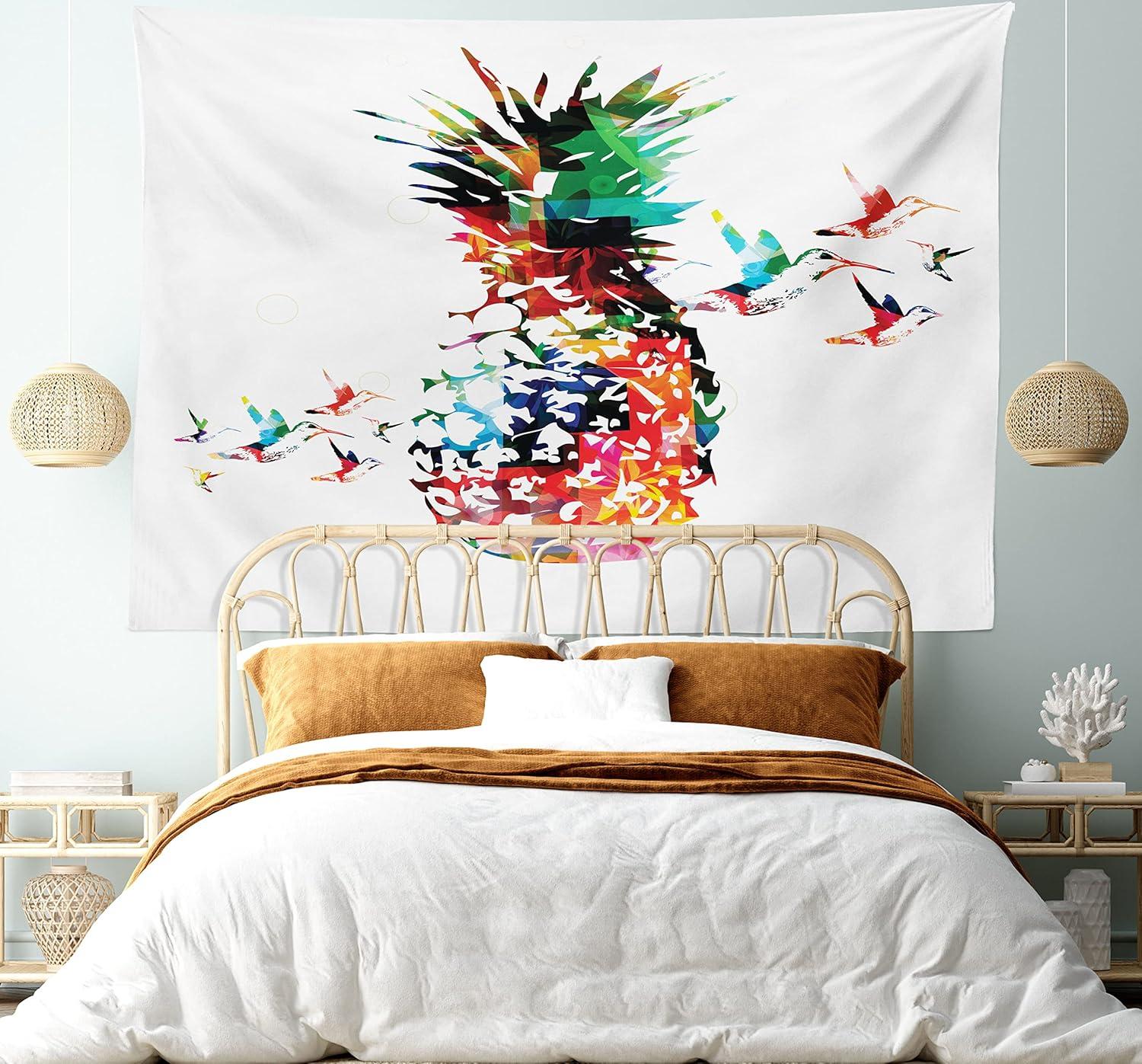 imageAmbesonne Hippie Tapestry Modern Scandi Crescent with Boho Floral and Leaves Greenery Black Cat Fabric Wall Hanging Decor for Bedroom Living Room Dorm 30quot X 45quot Grey Yellow Charcoal GreyMulticolor