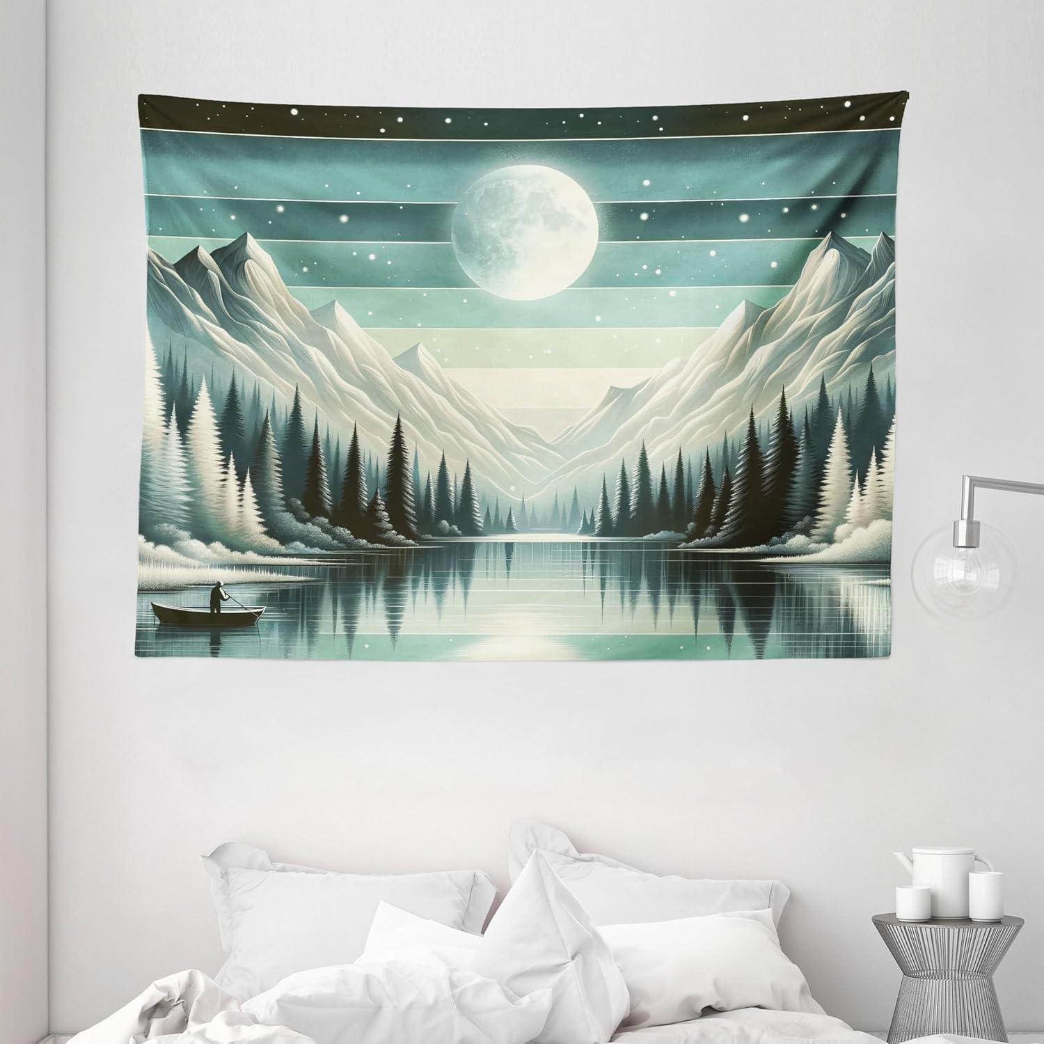 imageAmbesonne Hippie Tapestry Modern Scandi Crescent with Boho Floral and Leaves Greenery Black Cat Fabric Wall Hanging Decor for Bedroom Living Room Dorm 30quot X 45quot Grey Yellow Charcoal GreySeafoam Laurel Green