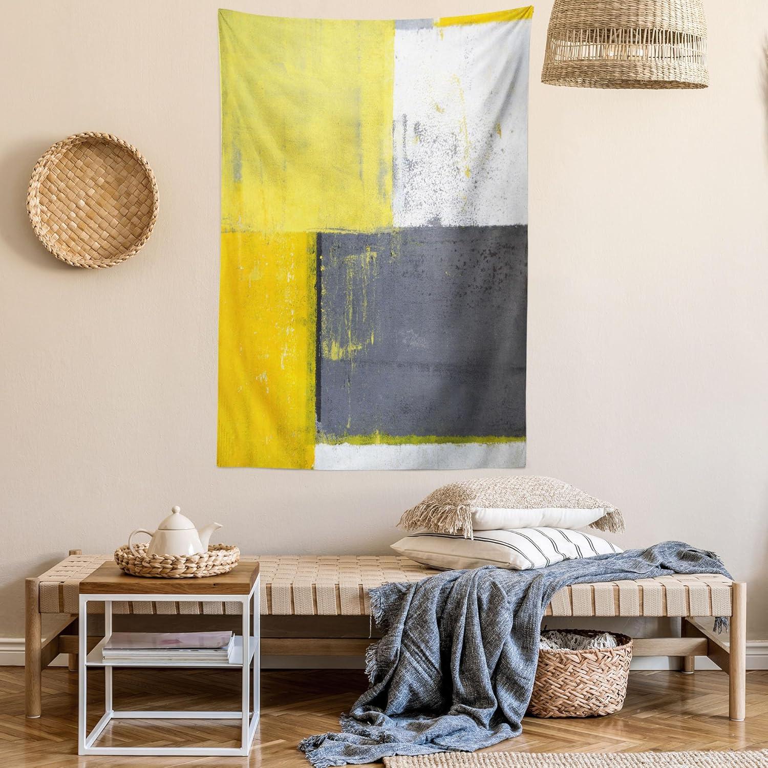 imageAmbesonne Hippie Tapestry Modern Scandi Crescent with Boho Floral and Leaves Greenery Black Cat Fabric Wall Hanging Decor for Bedroom Living Room Dorm 30quot X 45quot Grey Yellow Charcoal GreyGrey Yellow