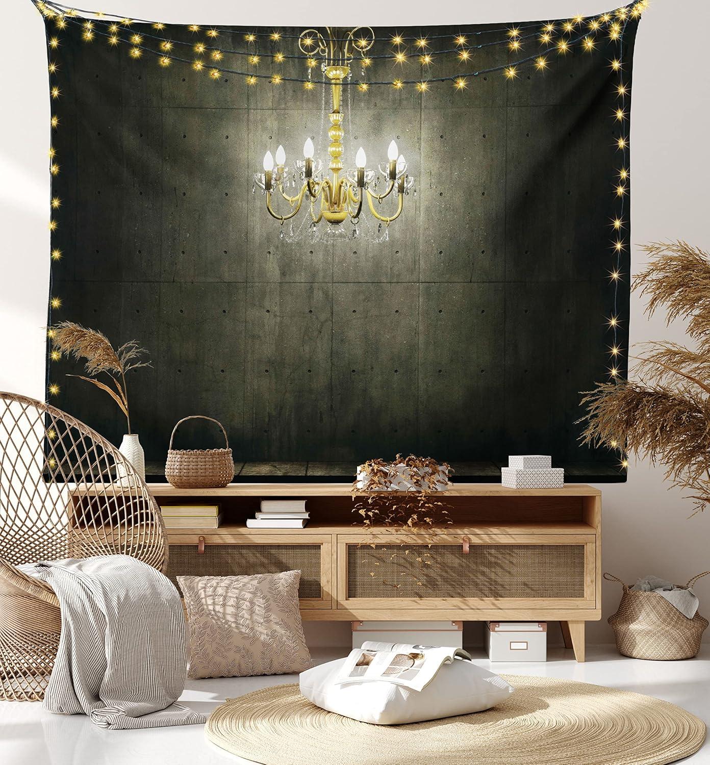 imageAmbesonne Hippie Tapestry Modern Scandi Crescent with Boho Floral and Leaves Greenery Black Cat Fabric Wall Hanging Decor for Bedroom Living Room Dorm 30quot X 45quot Grey Yellow Charcoal GreyGrey and Yellow