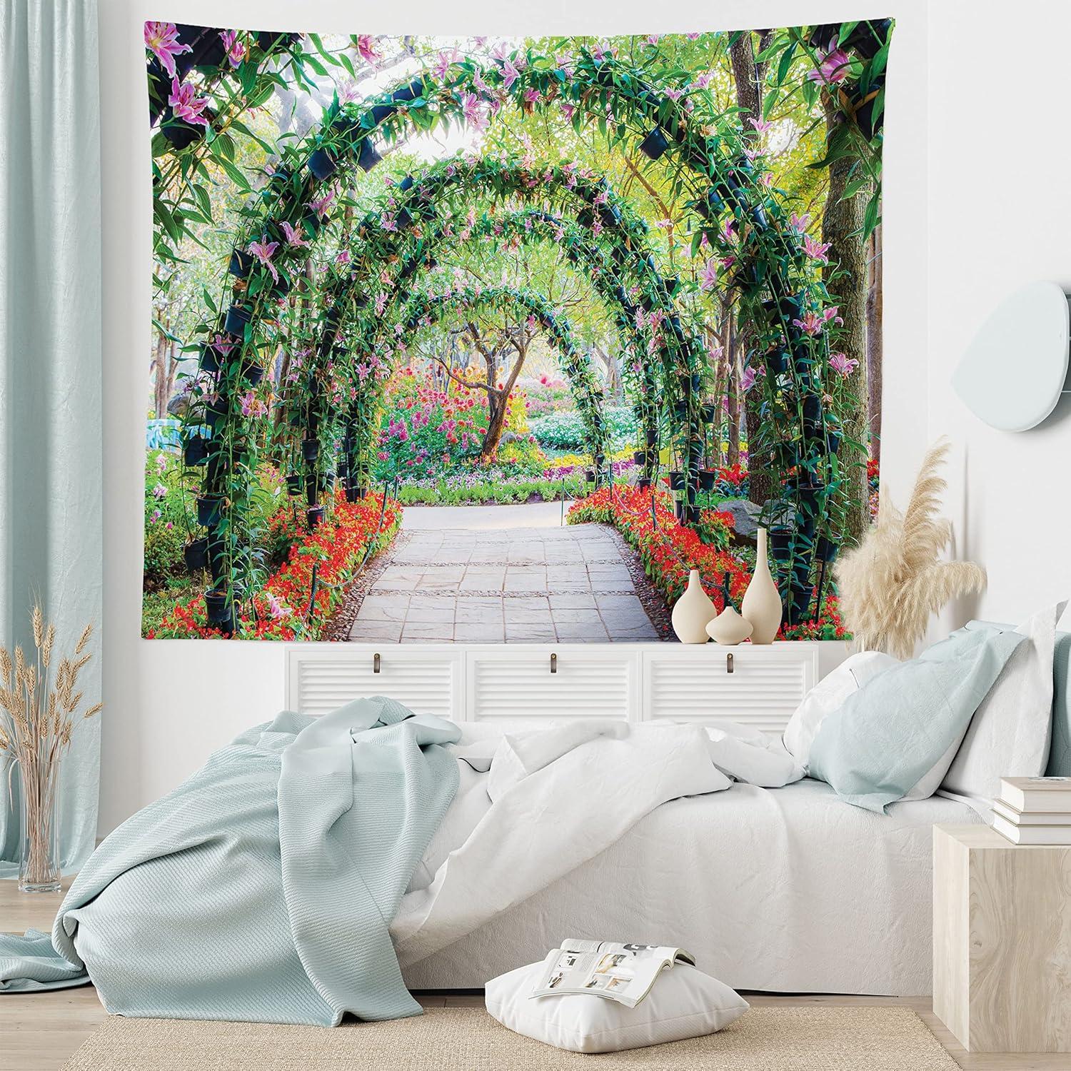 imageAmbesonne Hippie Tapestry Modern Scandi Crescent with Boho Floral and Leaves Greenery Black Cat Fabric Wall Hanging Decor for Bedroom Living Room Dorm 30quot X 45quot Grey Yellow Charcoal GreyGreen Red