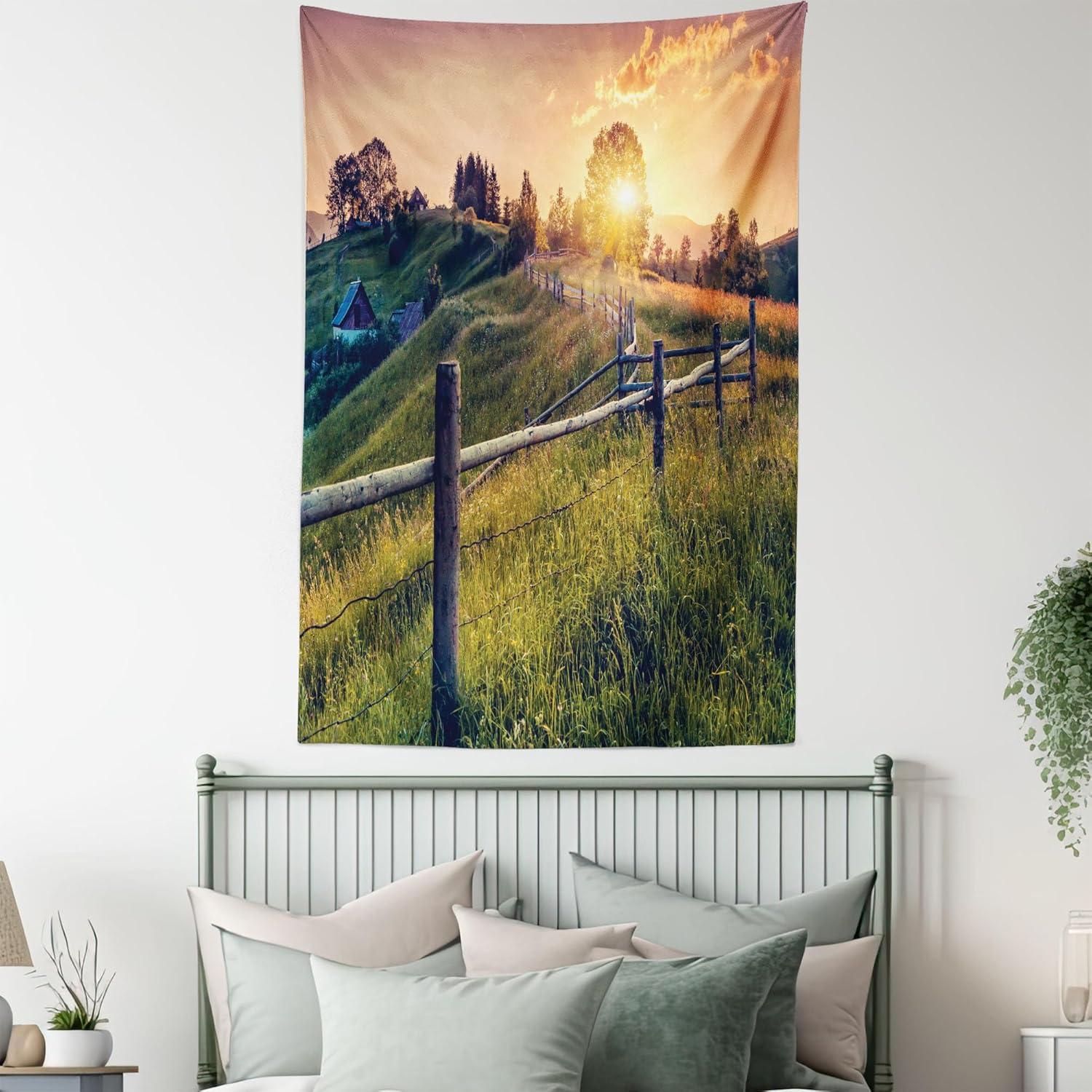 imageAmbesonne Hippie Tapestry Modern Scandi Crescent with Boho Floral and Leaves Greenery Black Cat Fabric Wall Hanging Decor for Bedroom Living Room Dorm 30quot X 45quot Grey Yellow Charcoal GreyFern Green Yellow