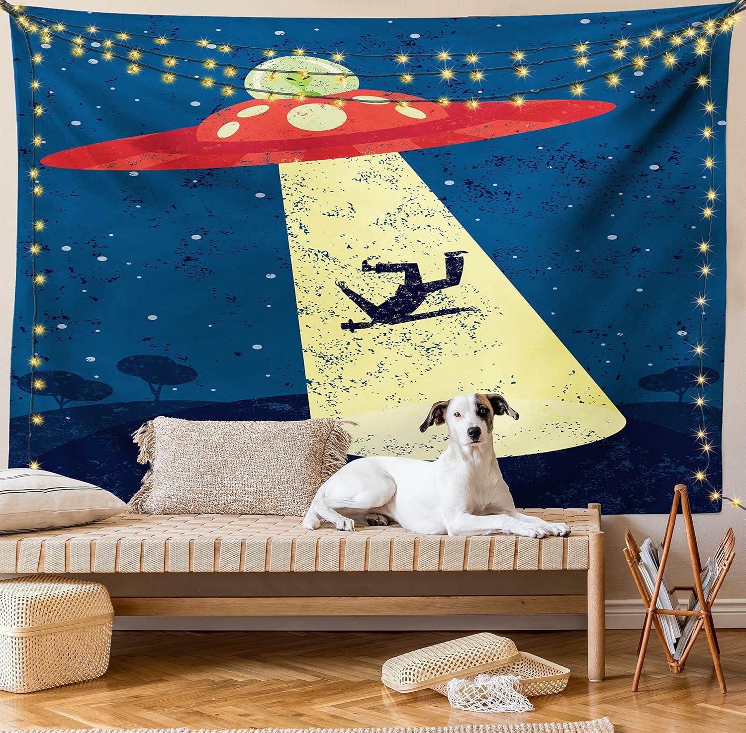 imageAmbesonne Hippie Tapestry Modern Scandi Crescent with Boho Floral and Leaves Greenery Black Cat Fabric Wall Hanging Decor for Bedroom Living Room Dorm 30quot X 45quot Grey Yellow Charcoal GreyBlue and Yellow