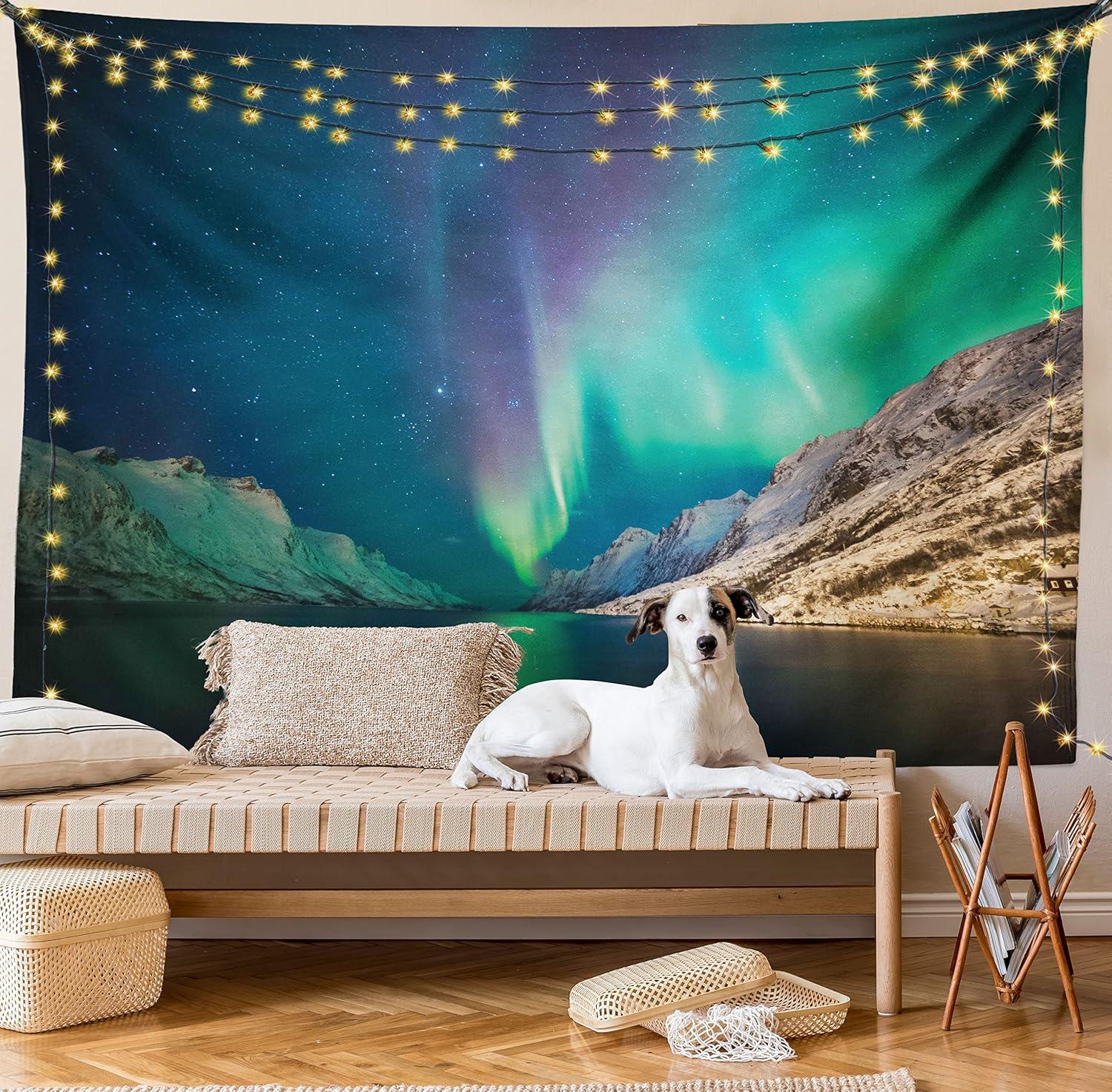 imageAmbesonne Hippie Tapestry Modern Scandi Crescent with Boho Floral and Leaves Greenery Black Cat Fabric Wall Hanging Decor for Bedroom Living Room Dorm 30quot X 45quot Grey Yellow Charcoal GreyJade Green