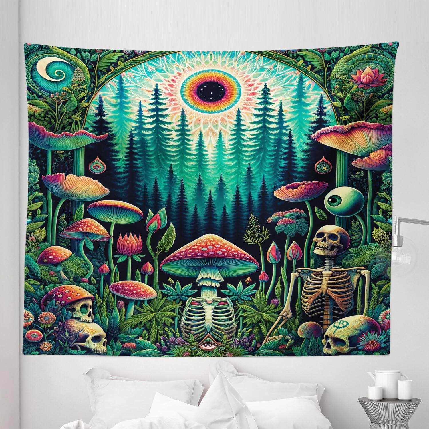 imageAmbesonne Hippie Tapestry Modern Scandi Crescent with Boho Floral and Leaves Greenery Black Cat Fabric Wall Hanging Decor for Bedroom Living Room Dorm 30quot X 45quot Grey Yellow Charcoal GreyFern Green Seafoam Coral