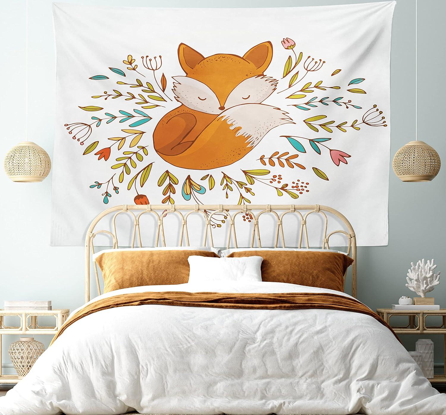 imageAmbesonne Hippie Tapestry Modern Scandi Crescent with Boho Floral and Leaves Greenery Black Cat Fabric Wall Hanging Decor for Bedroom Living Room Dorm 30quot X 45quot Grey Yellow Charcoal GreyDark Orange