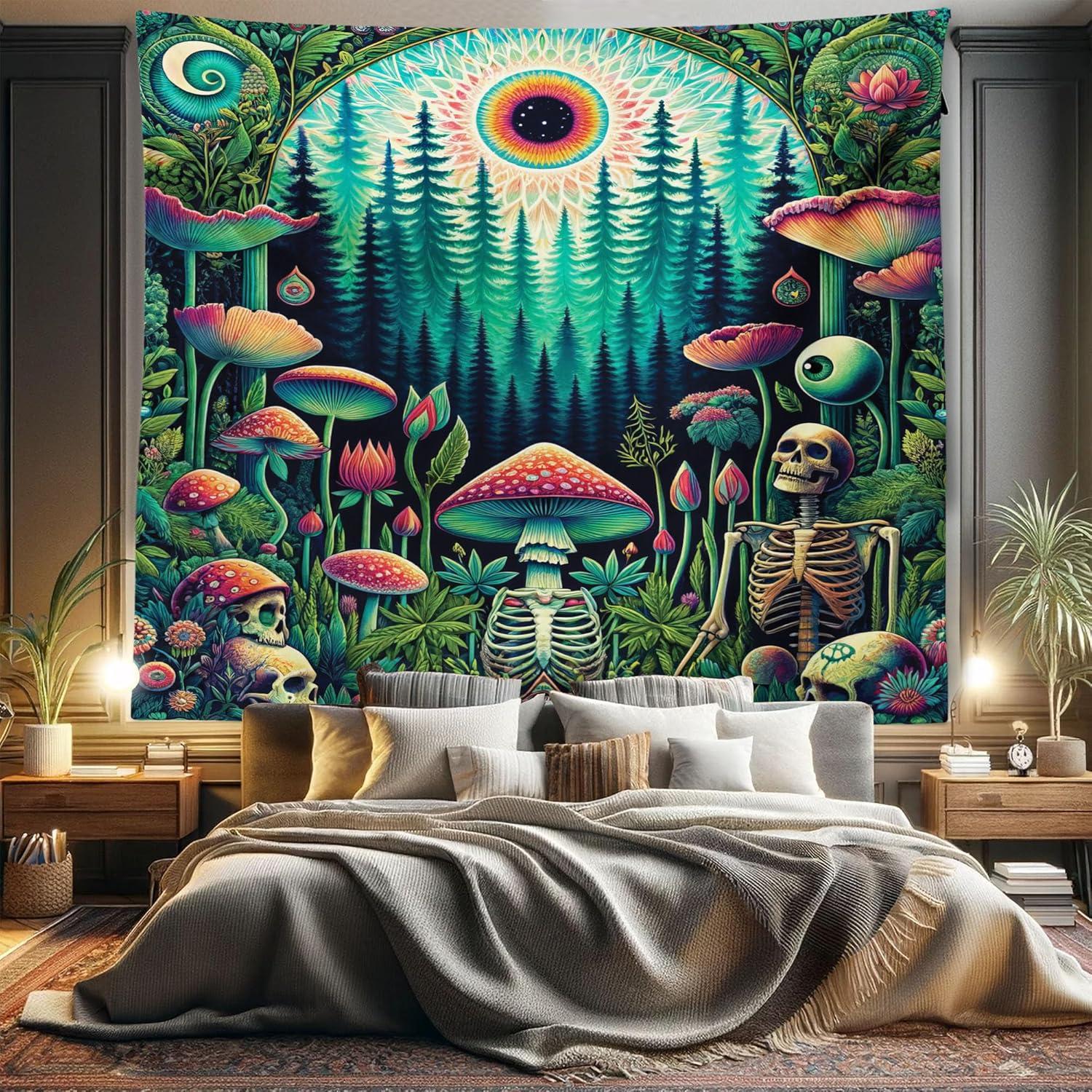 imageAmbesonne Hippie Tapestry Modern Scandi Crescent with Boho Floral and Leaves Greenery Black Cat Fabric Wall Hanging Decor for Bedroom Living Room Dorm 30quot X 45quot Grey Yellow Charcoal GreyFern Green Seafoam Coral