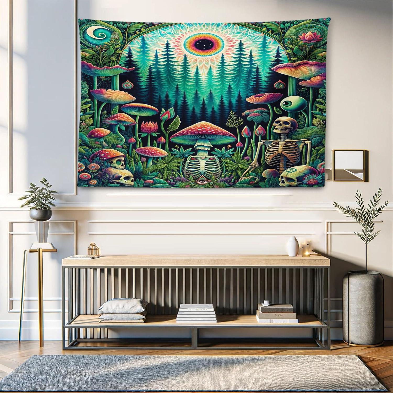 imageAmbesonne Hippie Tapestry Modern Scandi Crescent with Boho Floral and Leaves Greenery Black Cat Fabric Wall Hanging Decor for Bedroom Living Room Dorm 30quot X 45quot Grey Yellow Charcoal GreyFern Green Seafoam Coral