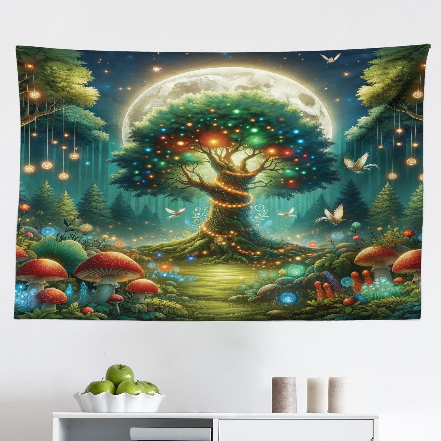 imageAmbesonne Hippie Tapestry Modern Scandi Crescent with Boho Floral and Leaves Greenery Black Cat Fabric Wall Hanging Decor for Bedroom Living Room Dorm 30quot X 45quot Grey Yellow Charcoal GreyRedwood Olive Green