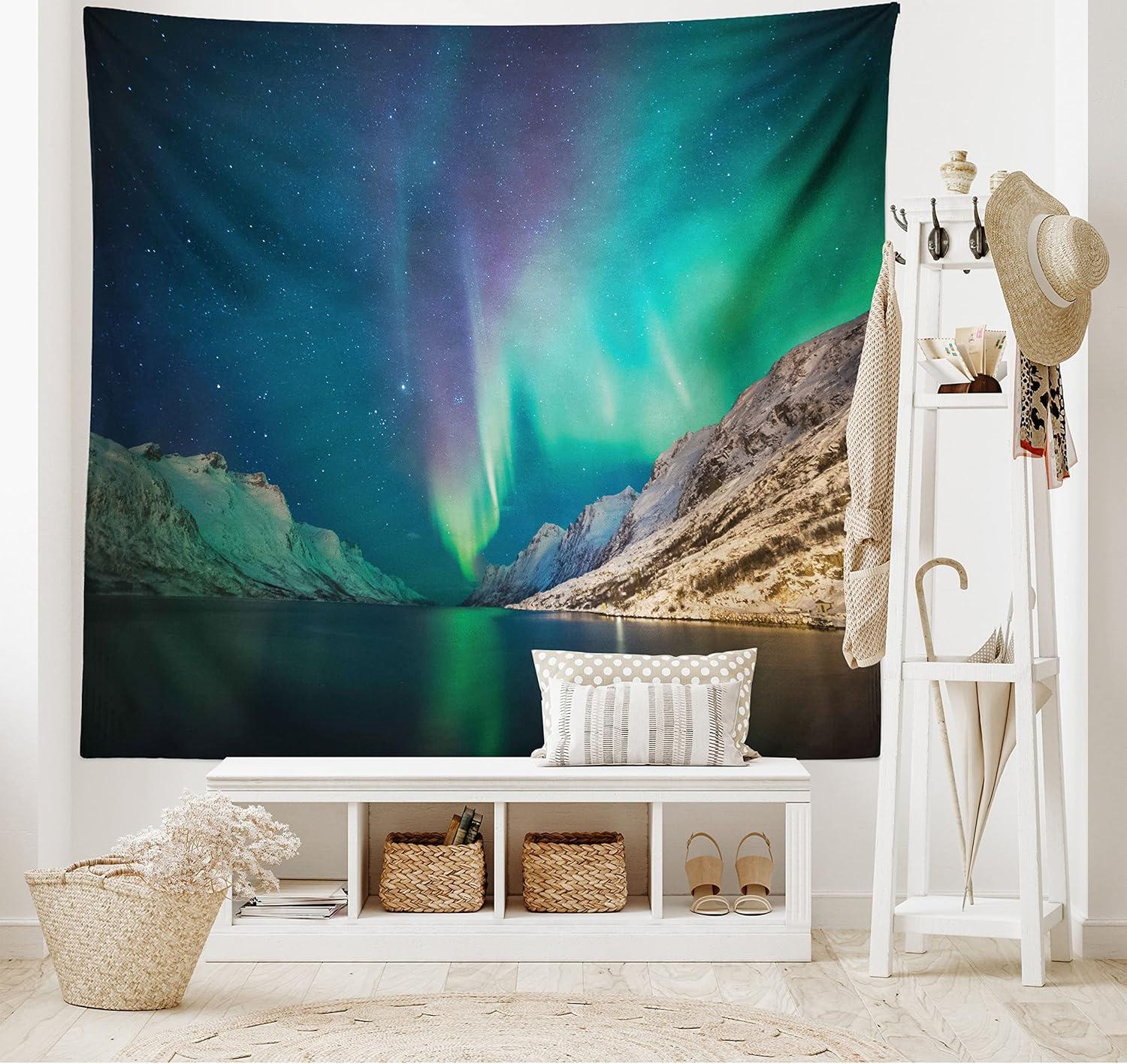 imageAmbesonne Hippie Tapestry Modern Scandi Crescent with Boho Floral and Leaves Greenery Black Cat Fabric Wall Hanging Decor for Bedroom Living Room Dorm 30quot X 45quot Grey Yellow Charcoal GreyJade Green