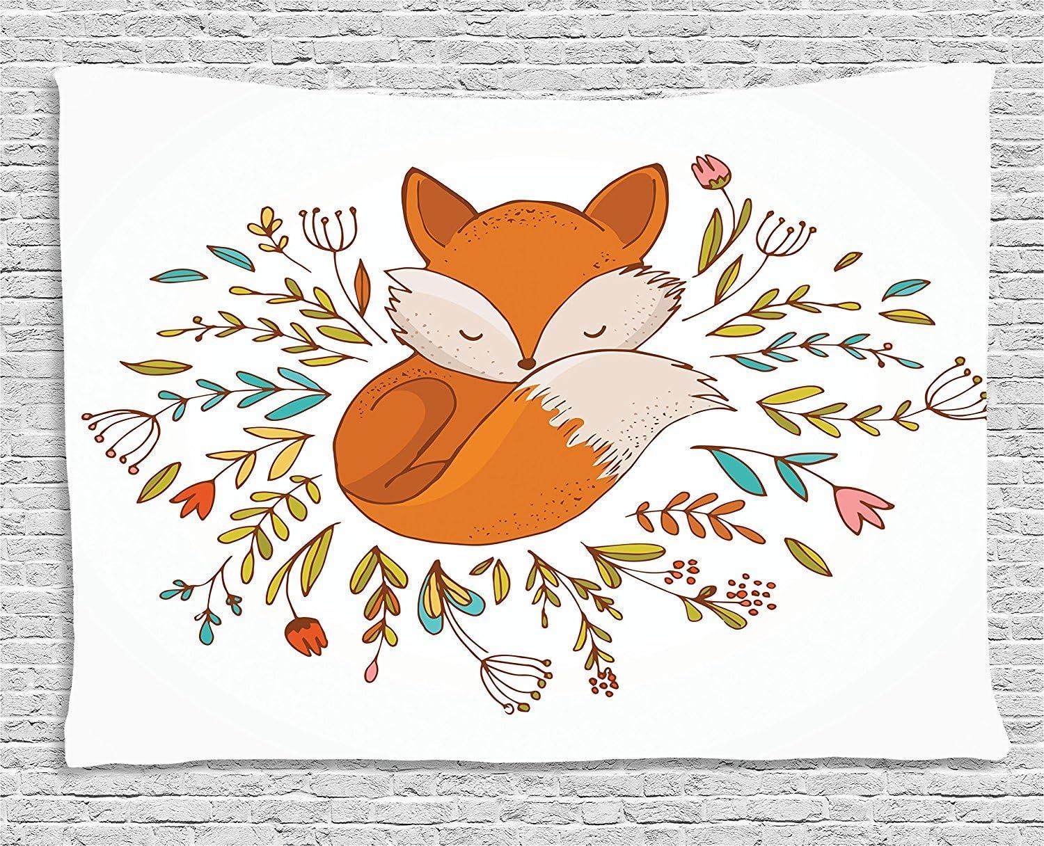 imageAmbesonne Hippie Tapestry Modern Scandi Crescent with Boho Floral and Leaves Greenery Black Cat Fabric Wall Hanging Decor for Bedroom Living Room Dorm 30quot X 45quot Grey Yellow Charcoal GreyDark Orange