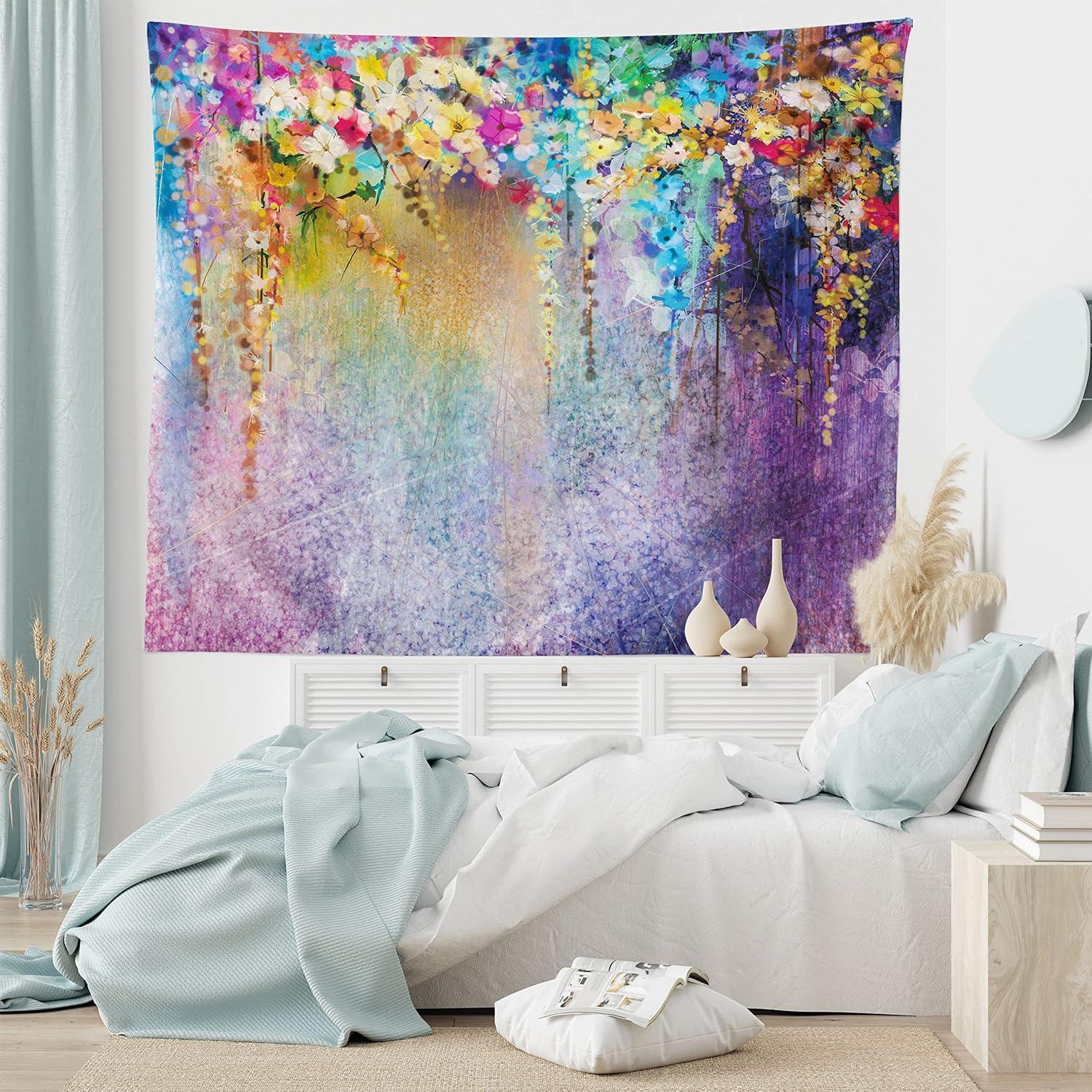 imageAmbesonne Hippie Tapestry Modern Scandi Crescent with Boho Floral and Leaves Greenery Black Cat Fabric Wall Hanging Decor for Bedroom Living Room Dorm 30quot X 45quot Grey Yellow Charcoal GreyBlue Purple