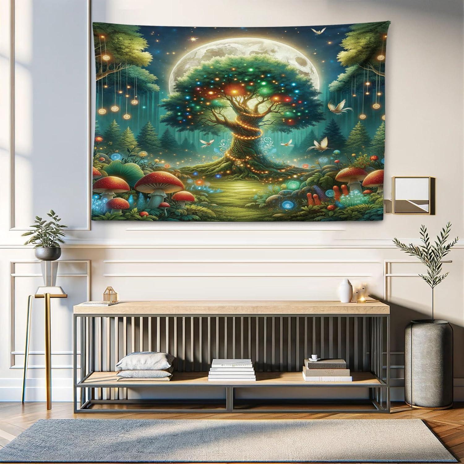 imageAmbesonne Hippie Tapestry Modern Scandi Crescent with Boho Floral and Leaves Greenery Black Cat Fabric Wall Hanging Decor for Bedroom Living Room Dorm 30quot X 45quot Grey Yellow Charcoal GreyRedwood Olive Green