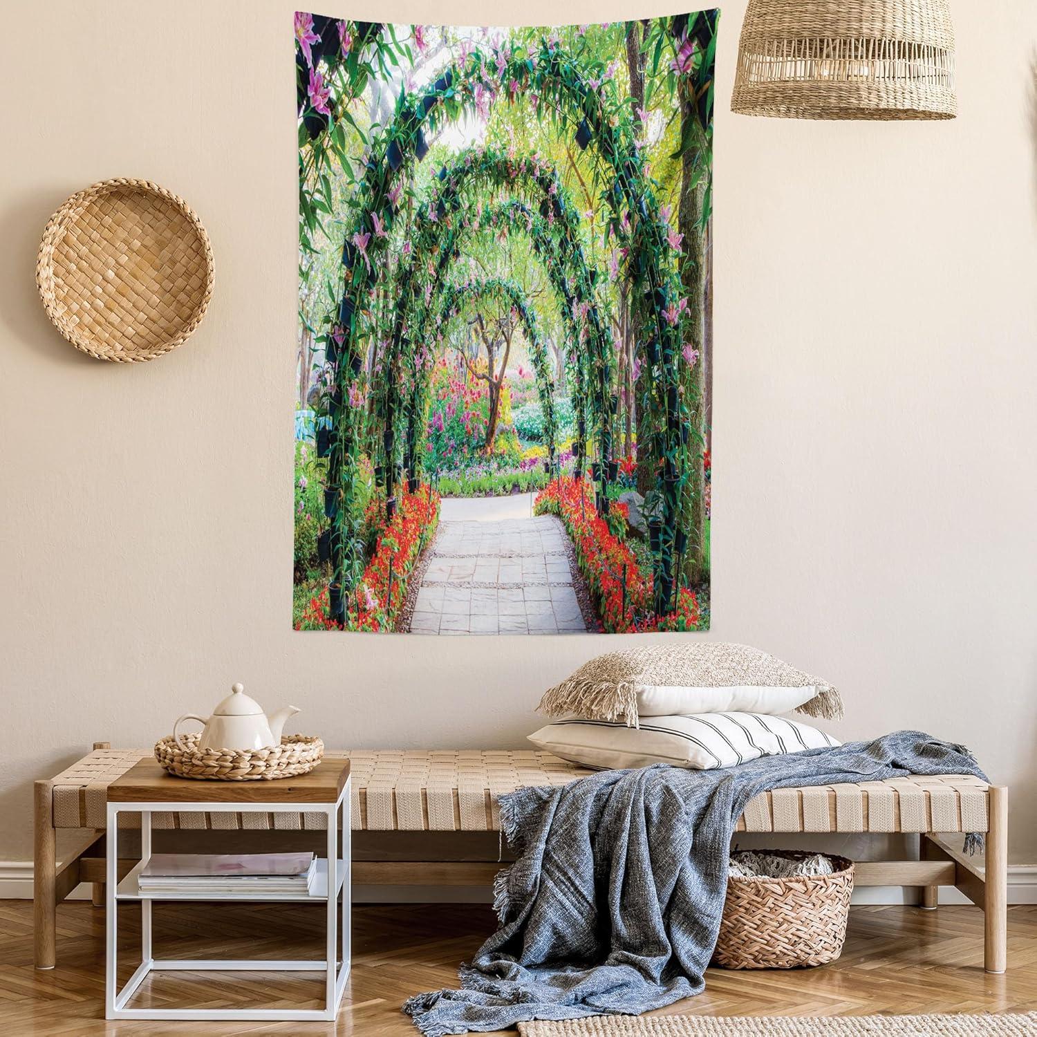 imageAmbesonne Hippie Tapestry Modern Scandi Crescent with Boho Floral and Leaves Greenery Black Cat Fabric Wall Hanging Decor for Bedroom Living Room Dorm 30quot X 45quot Grey Yellow Charcoal GreyGreen Red