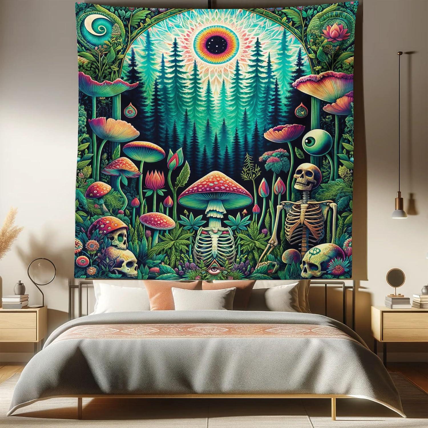 imageAmbesonne Hippie Tapestry Modern Scandi Crescent with Boho Floral and Leaves Greenery Black Cat Fabric Wall Hanging Decor for Bedroom Living Room Dorm 30quot X 45quot Grey Yellow Charcoal GreyFern Green Seafoam Coral