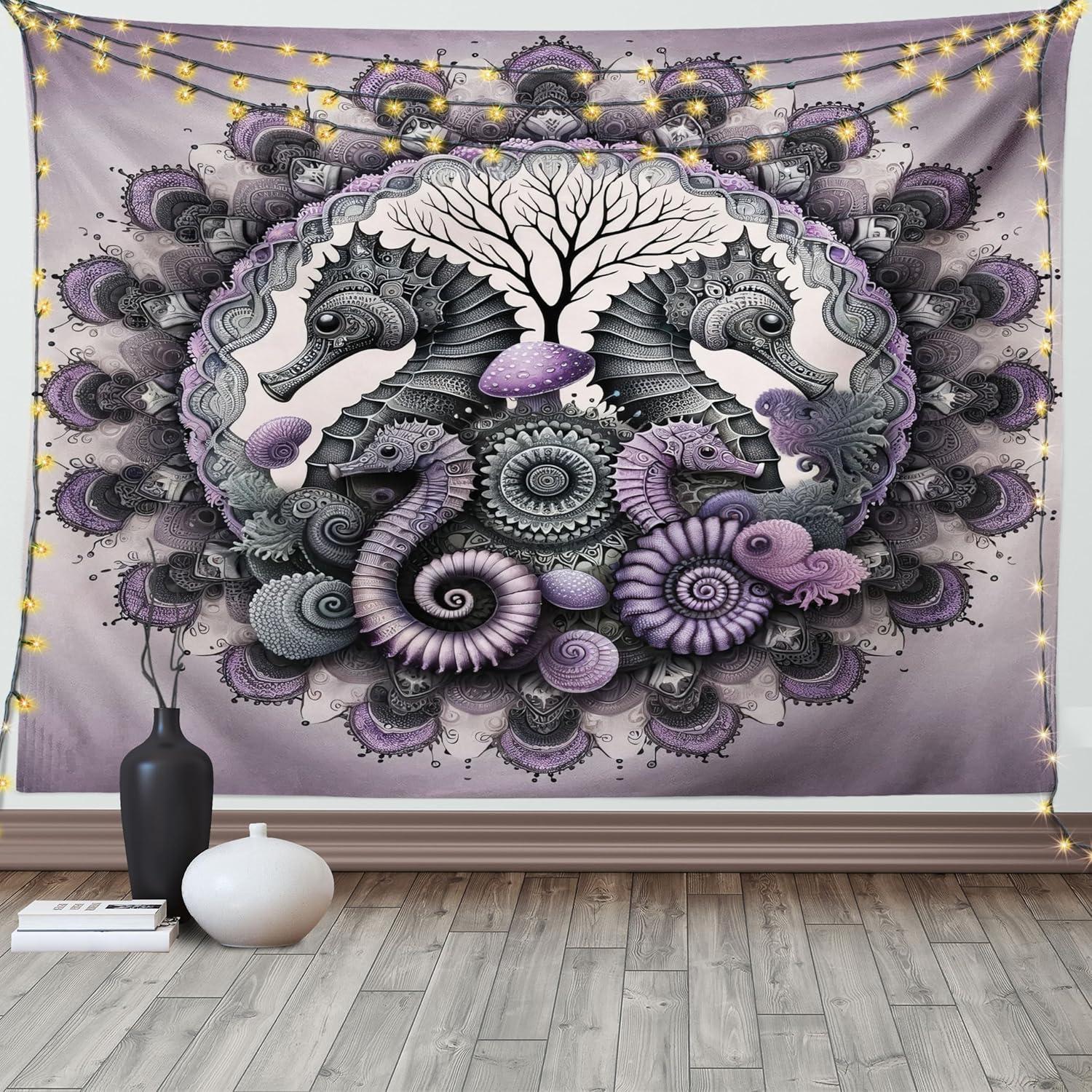 imageAmbesonne Hippie Tapestry Modern Scandi Crescent with Boho Floral and Leaves Greenery Black Cat Fabric Wall Hanging Decor for Bedroom Living Room Dorm 30quot X 45quot Grey Yellow Charcoal GreyMauve Grey
