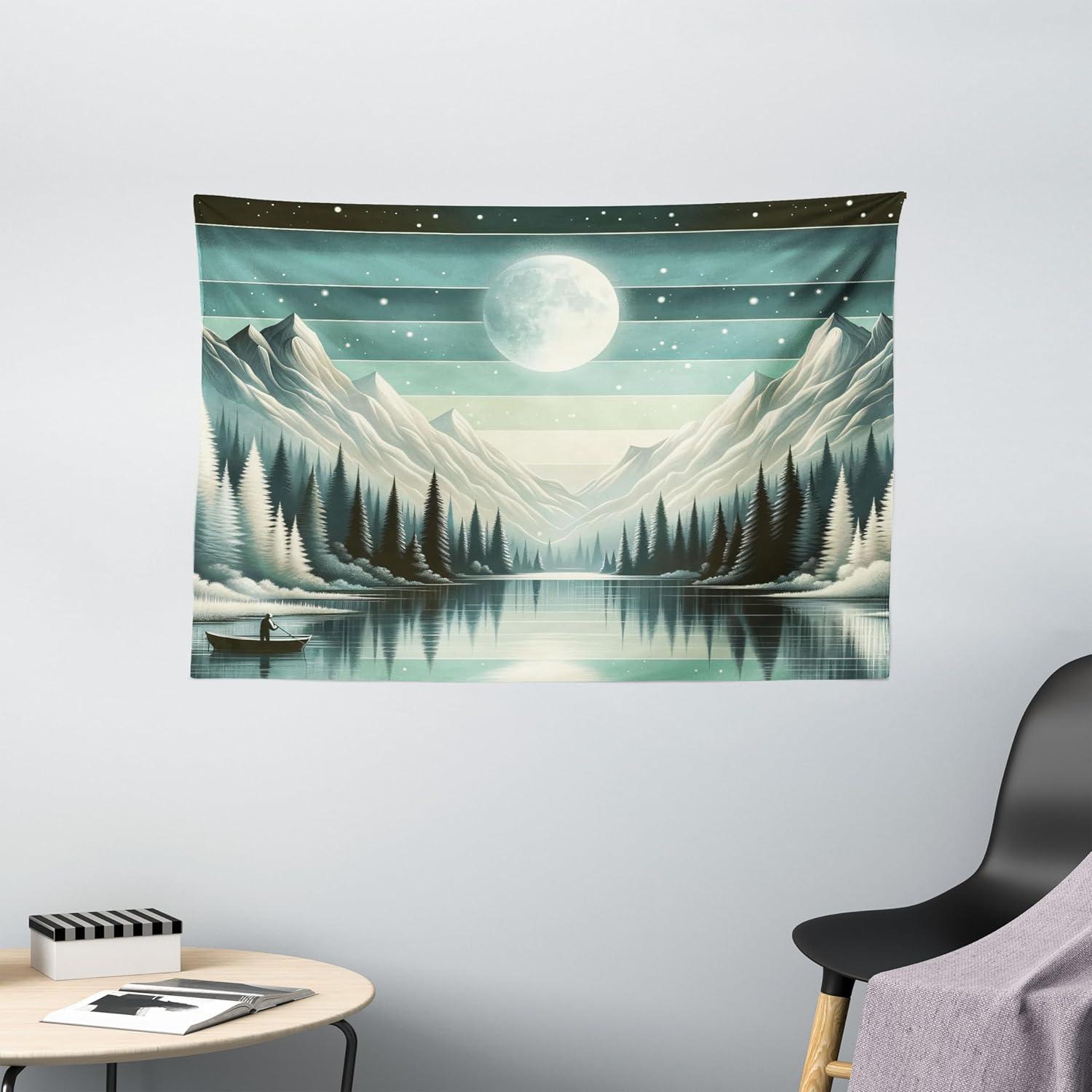 imageAmbesonne Hippie Tapestry Modern Scandi Crescent with Boho Floral and Leaves Greenery Black Cat Fabric Wall Hanging Decor for Bedroom Living Room Dorm 30quot X 45quot Grey Yellow Charcoal GreySeafoam Laurel Green