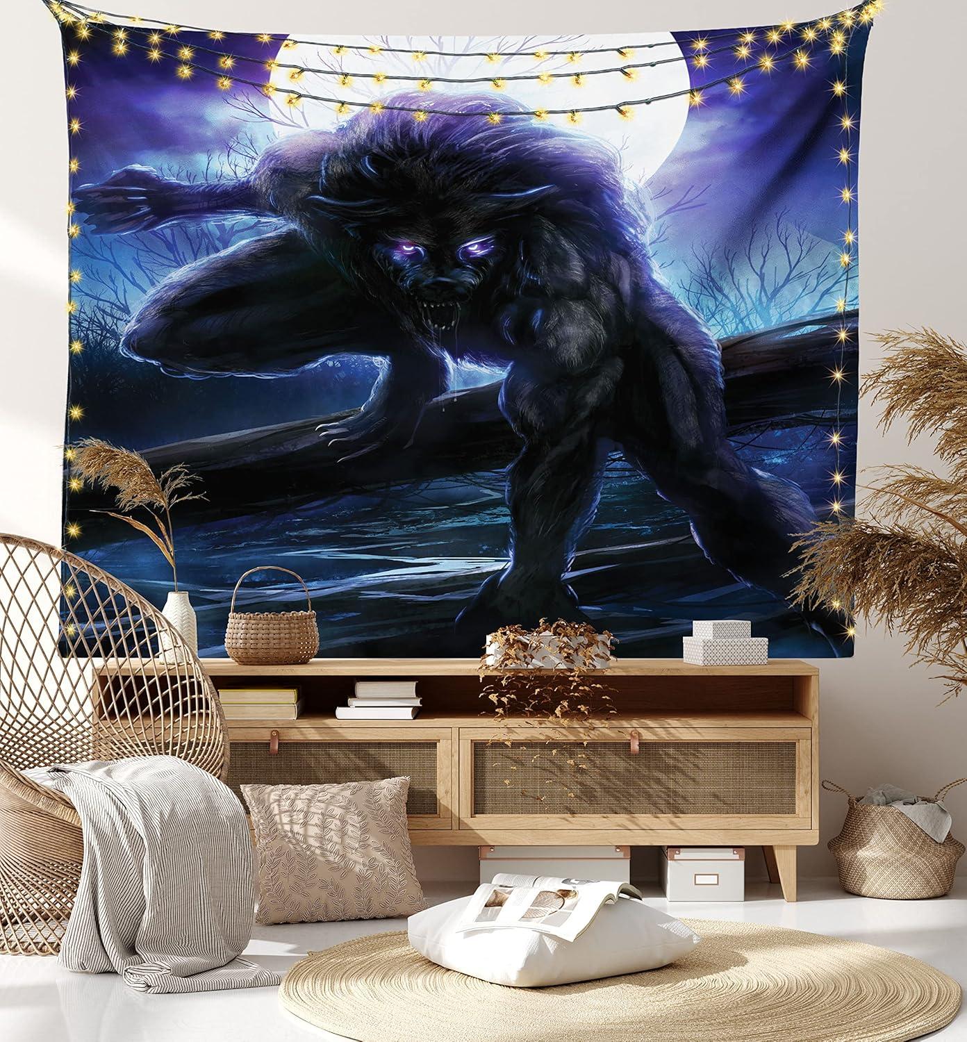 imageAmbesonne Hippie Tapestry Modern Scandi Crescent with Boho Floral and Leaves Greenery Black Cat Fabric Wall Hanging Decor for Bedroom Living Room Dorm 30quot X 45quot Grey Yellow Charcoal GreyPurple Blue