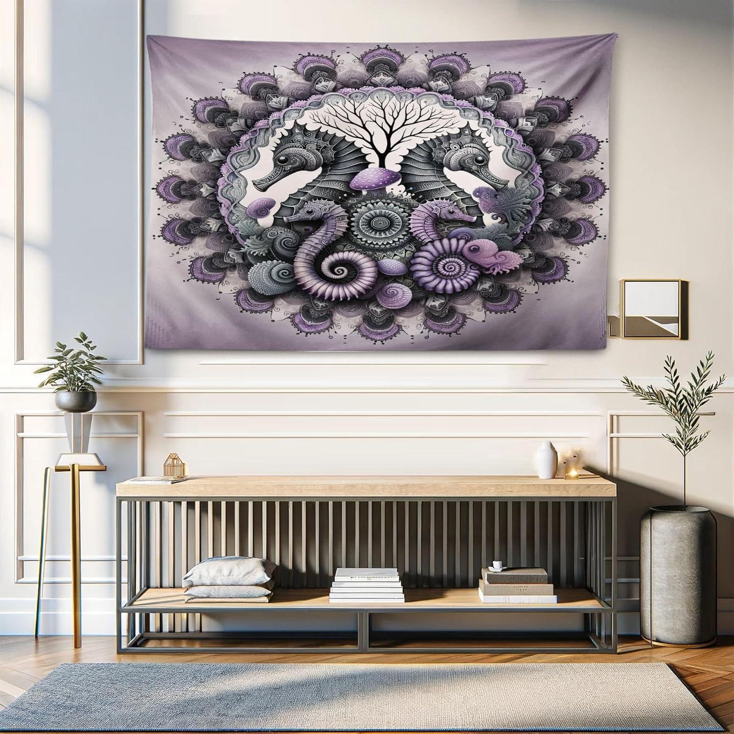 imageAmbesonne Hippie Tapestry Modern Scandi Crescent with Boho Floral and Leaves Greenery Black Cat Fabric Wall Hanging Decor for Bedroom Living Room Dorm 30quot X 45quot Grey Yellow Charcoal GreyMauve Grey
