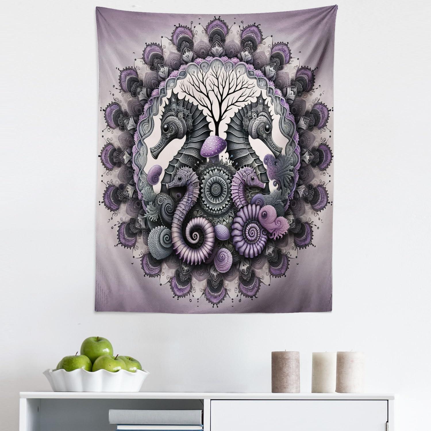 imageAmbesonne Hippie Tapestry Modern Scandi Crescent with Boho Floral and Leaves Greenery Black Cat Fabric Wall Hanging Decor for Bedroom Living Room Dorm 30quot X 45quot Grey Yellow Charcoal GreyMauve Grey