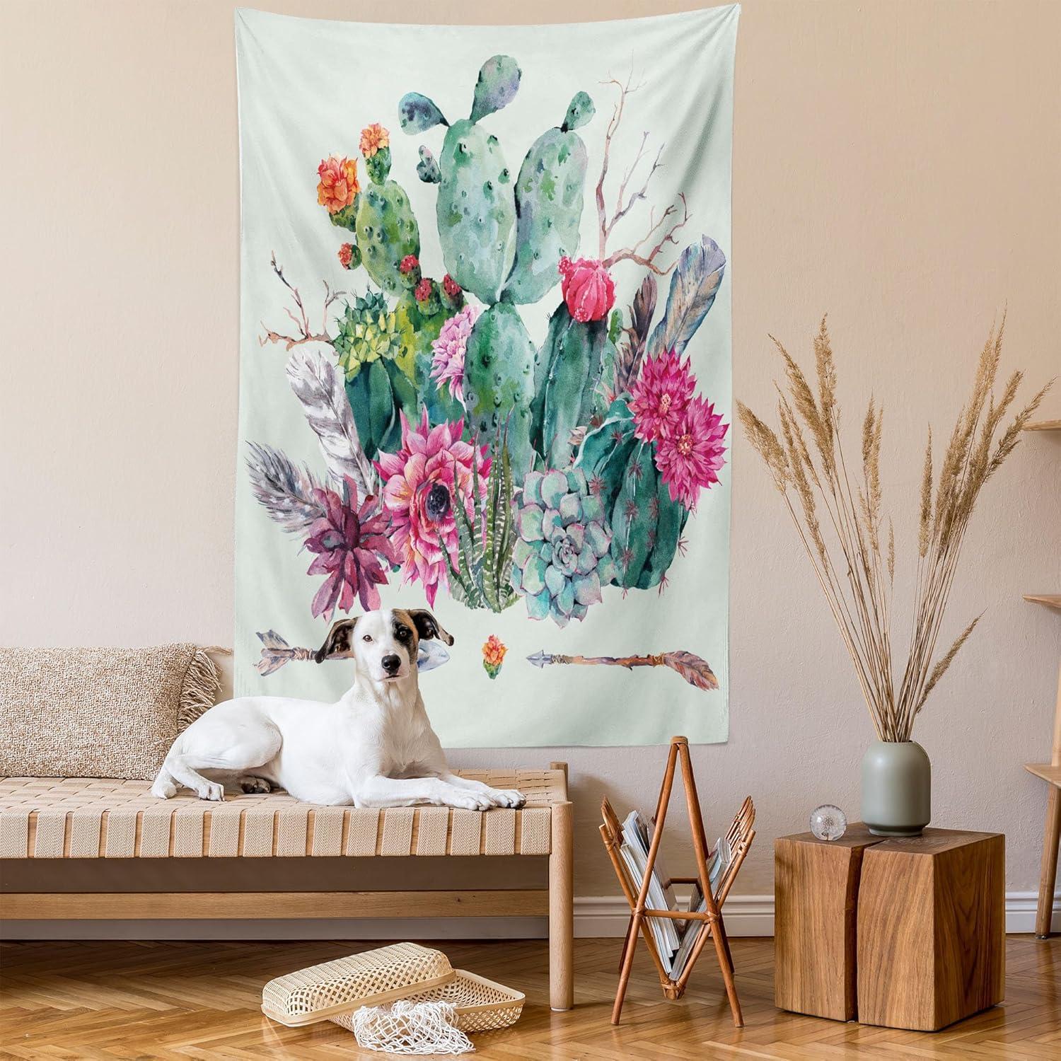 imageAmbesonne Hippie Tapestry Modern Scandi Crescent with Boho Floral and Leaves Greenery Black Cat Fabric Wall Hanging Decor for Bedroom Living Room Dorm 30quot X 45quot Grey Yellow Charcoal GreyRose Green Brown