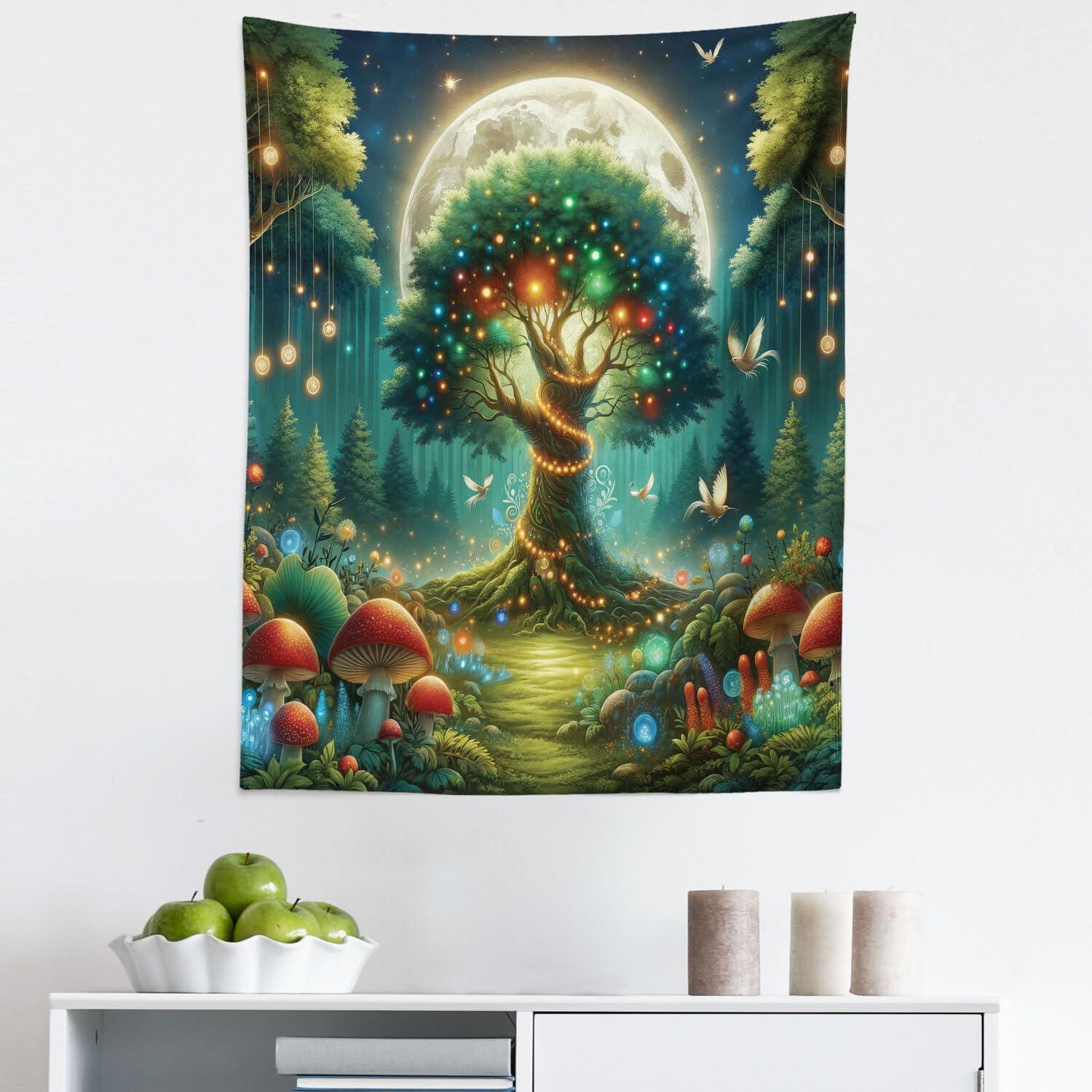 imageAmbesonne Hippie Tapestry Modern Scandi Crescent with Boho Floral and Leaves Greenery Black Cat Fabric Wall Hanging Decor for Bedroom Living Room Dorm 30quot X 45quot Grey Yellow Charcoal GreyRedwood Olive Green