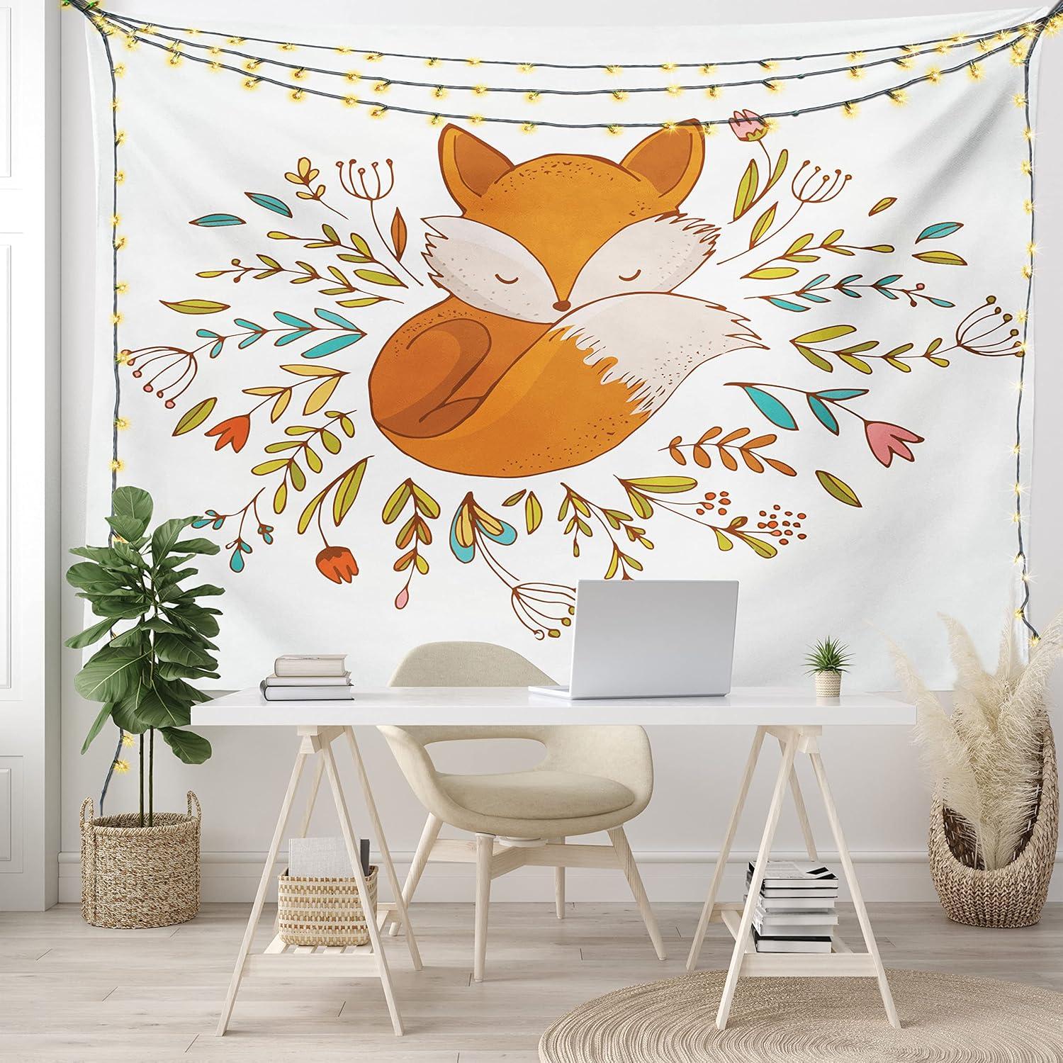 imageAmbesonne Hippie Tapestry Modern Scandi Crescent with Boho Floral and Leaves Greenery Black Cat Fabric Wall Hanging Decor for Bedroom Living Room Dorm 30quot X 45quot Grey Yellow Charcoal GreyDark Orange