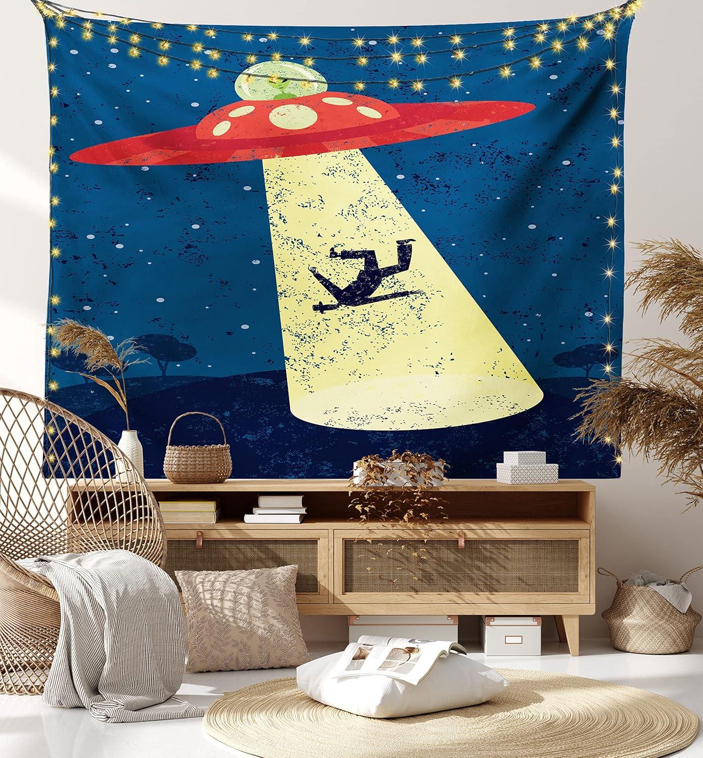imageAmbesonne Hippie Tapestry Modern Scandi Crescent with Boho Floral and Leaves Greenery Black Cat Fabric Wall Hanging Decor for Bedroom Living Room Dorm 30quot X 45quot Grey Yellow Charcoal GreyBlue and Yellow