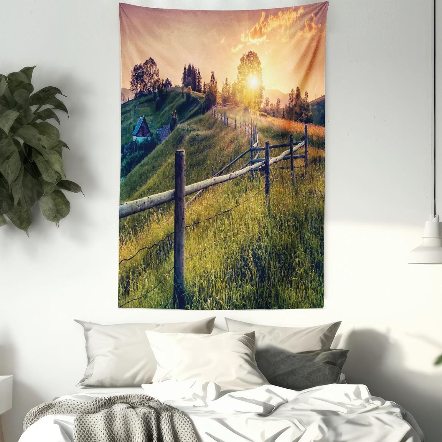 imageAmbesonne Hippie Tapestry Modern Scandi Crescent with Boho Floral and Leaves Greenery Black Cat Fabric Wall Hanging Decor for Bedroom Living Room Dorm 30quot X 45quot Grey Yellow Charcoal GreyFern Green Yellow