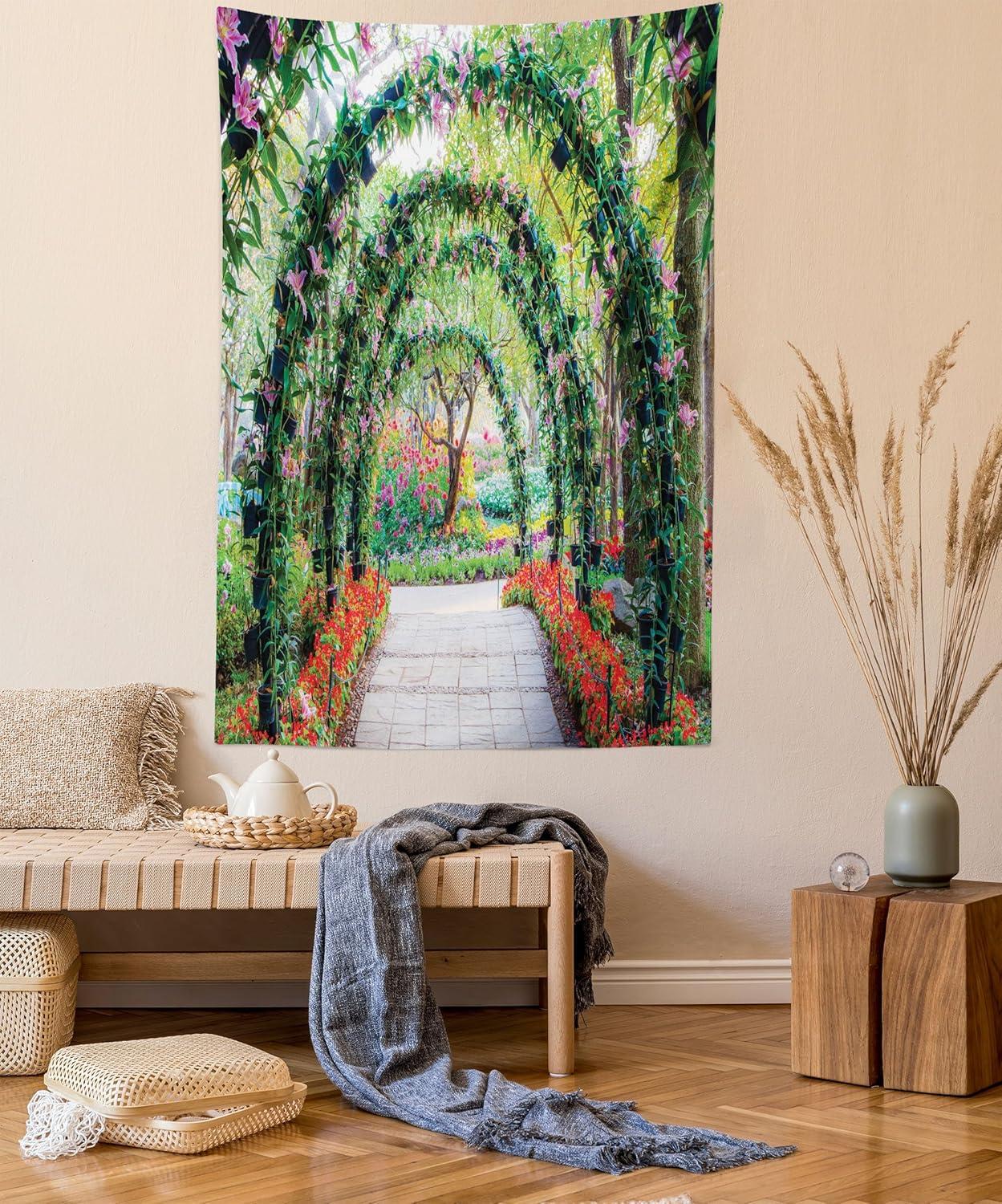 imageAmbesonne Hippie Tapestry Modern Scandi Crescent with Boho Floral and Leaves Greenery Black Cat Fabric Wall Hanging Decor for Bedroom Living Room Dorm 30quot X 45quot Grey Yellow Charcoal GreyGreen Red