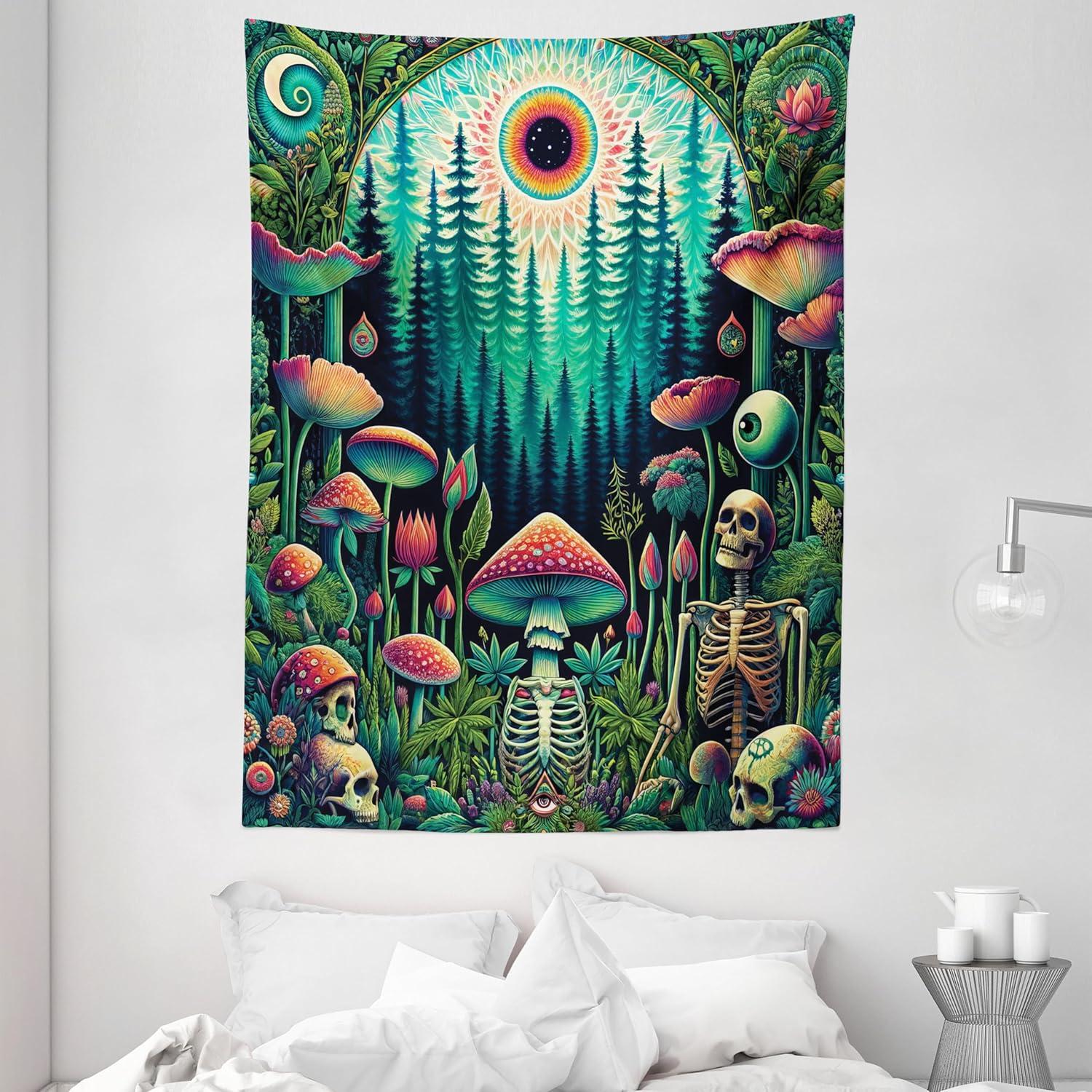 imageAmbesonne Hippie Tapestry Modern Scandi Crescent with Boho Floral and Leaves Greenery Black Cat Fabric Wall Hanging Decor for Bedroom Living Room Dorm 30quot X 45quot Grey Yellow Charcoal GreyFern Green Seafoam Coral